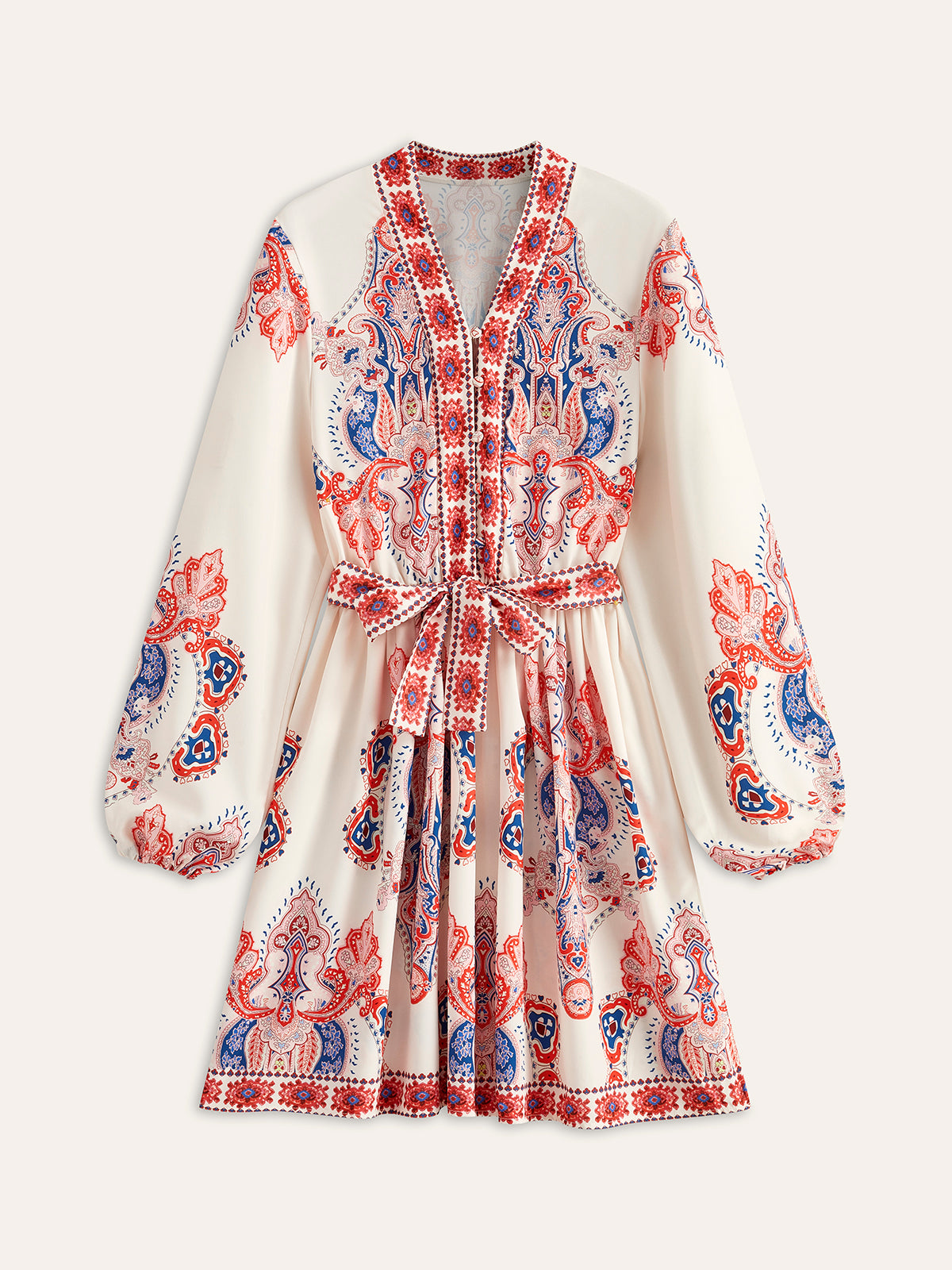 Floral Print Buttoned Belted Dress-Chicvia