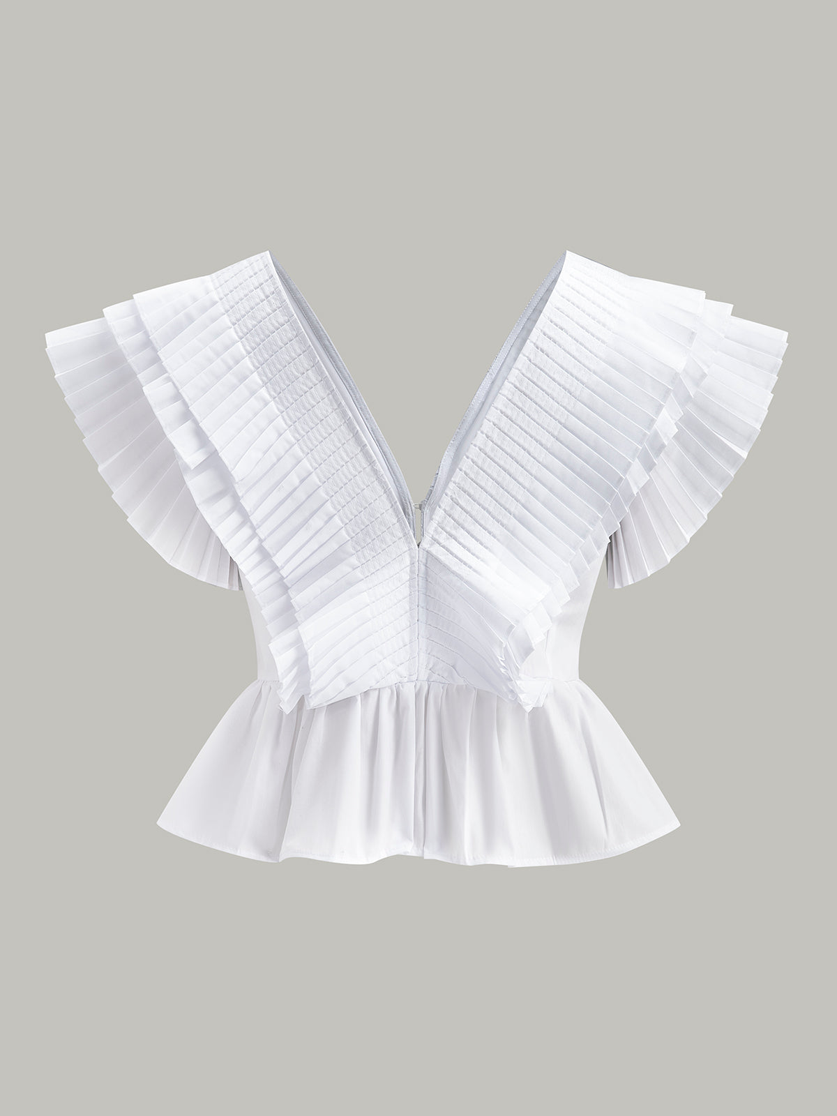 Pleated V-Neck Button-Detail Top-Chicvia