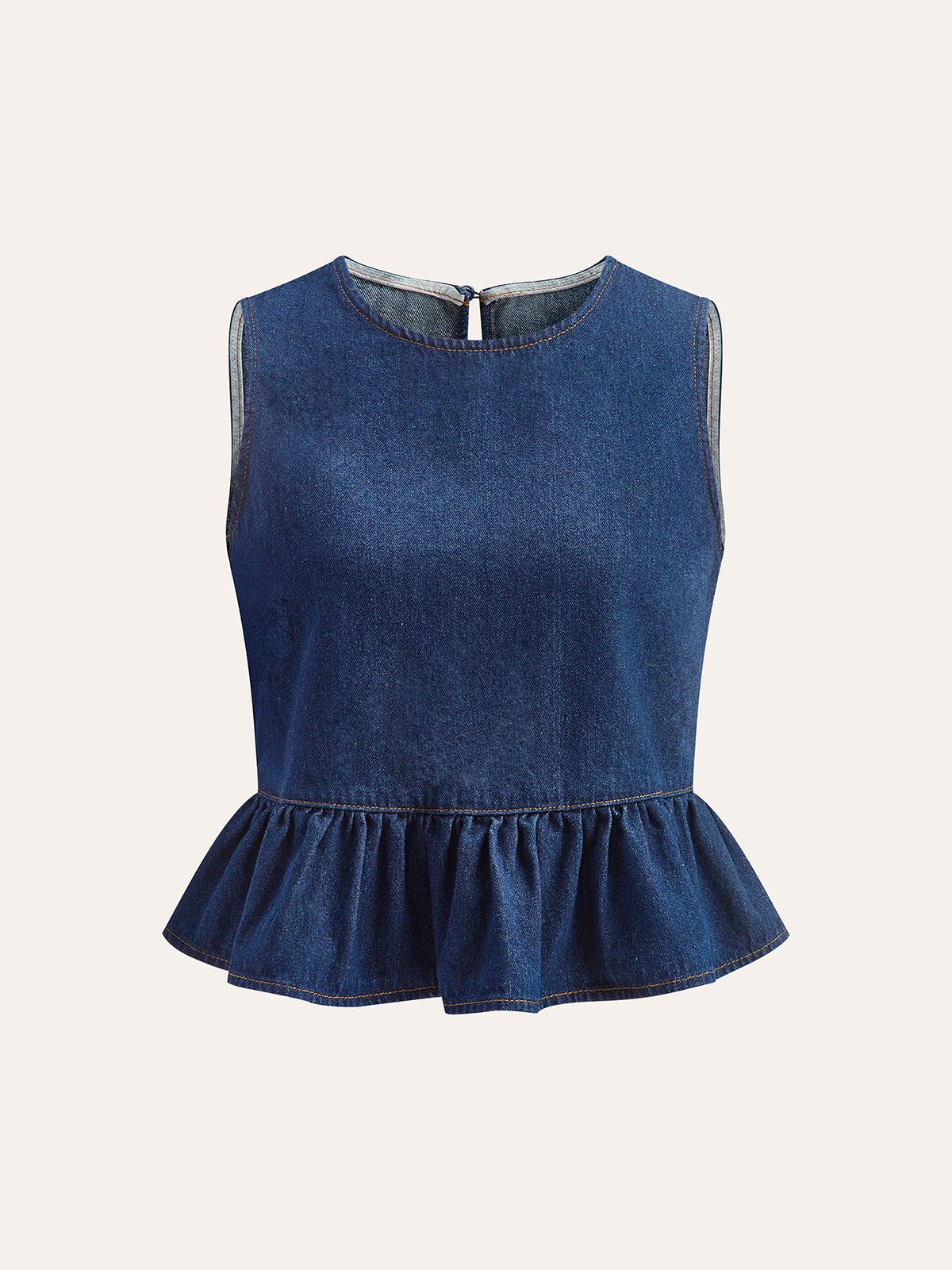 Cotton Denim Peplum Top-Chicvia