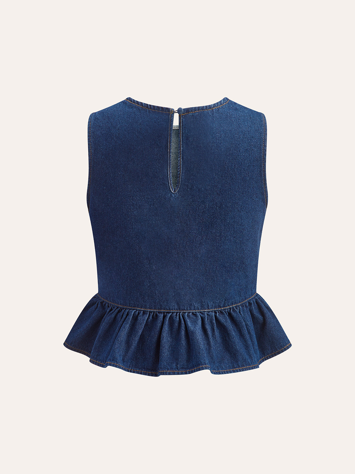Cotton Denim Peplum Top-Chicvia