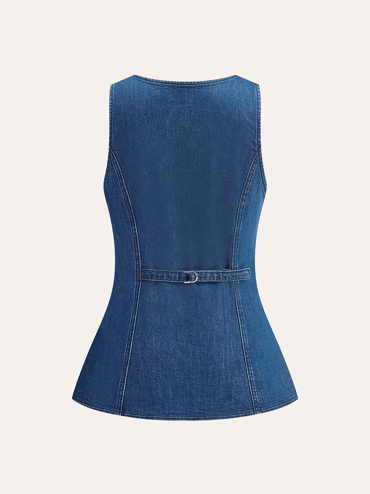 Metal Button Tie-Back Denim V-Neck Shorts Set-Chicvia