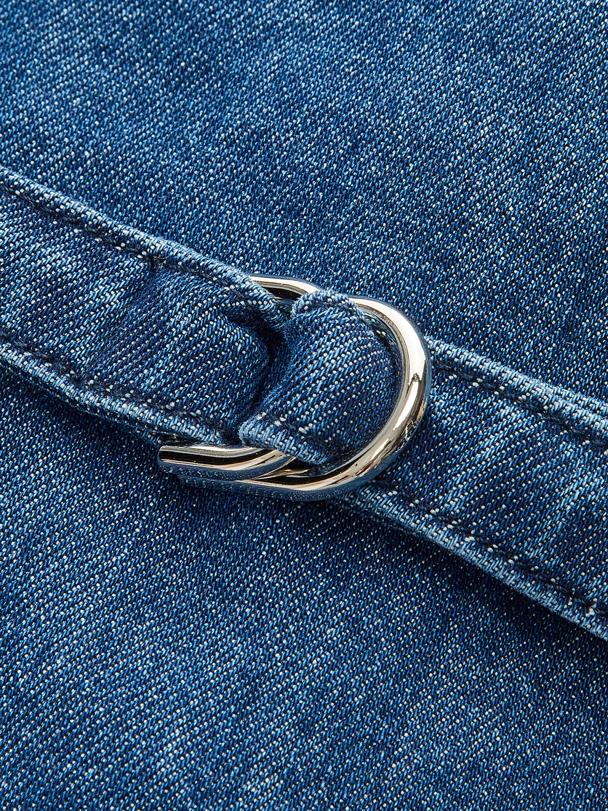 Metal Button Tie-Back Denim V-Neck Shorts Set-Chicvia