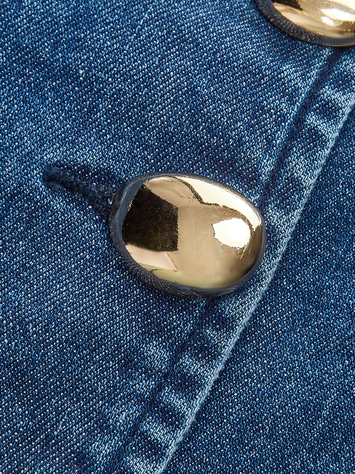 Metal Button Tie-Back Denim V-Neck Shorts Set-Chicvia