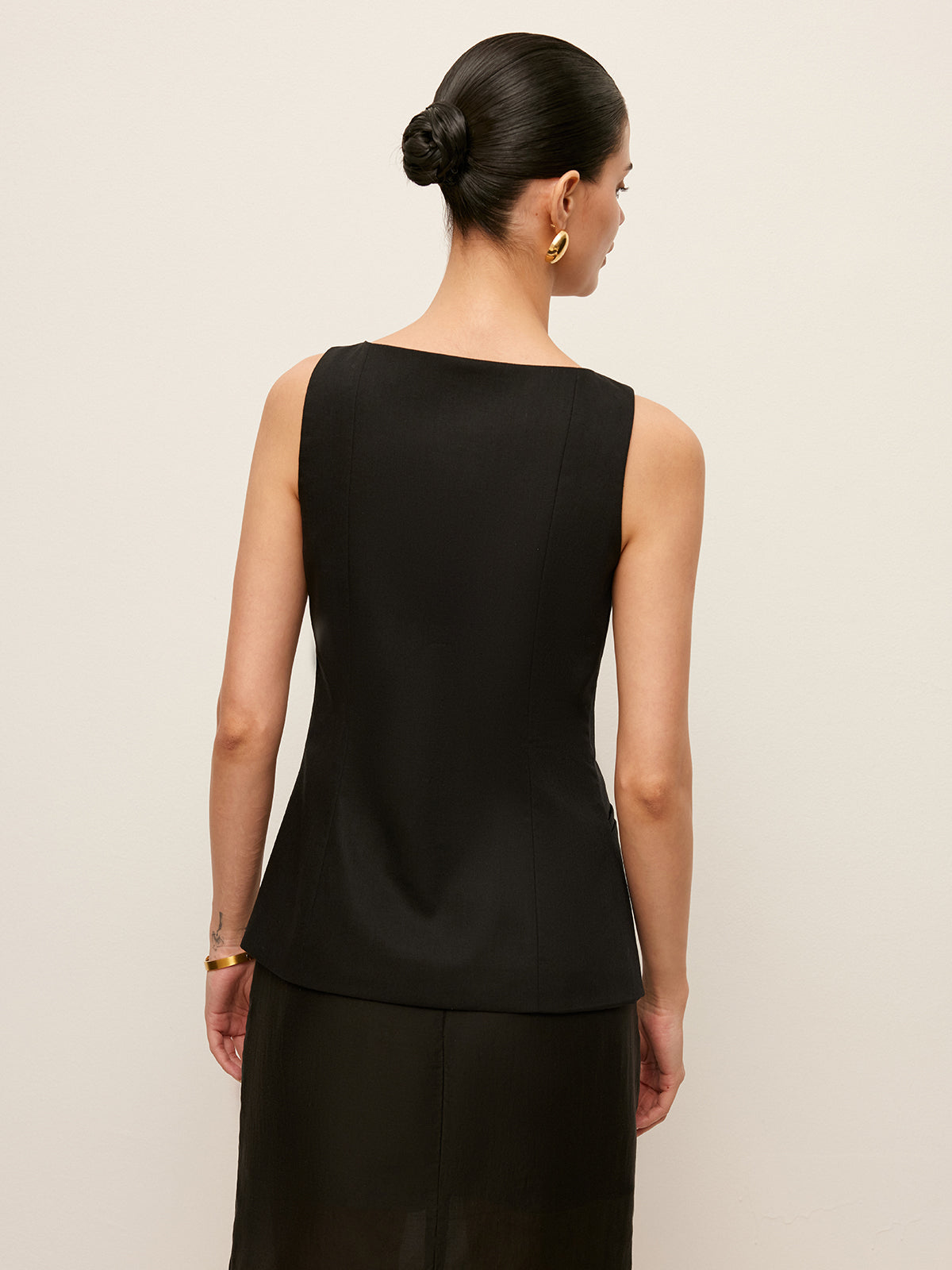 Cotton & Linen Button-Front Vest Without Belt-Chicvia