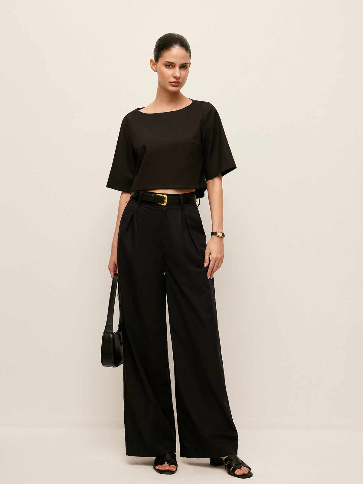 Cotton & Linen Crop Top With Pants Set-Chicvia