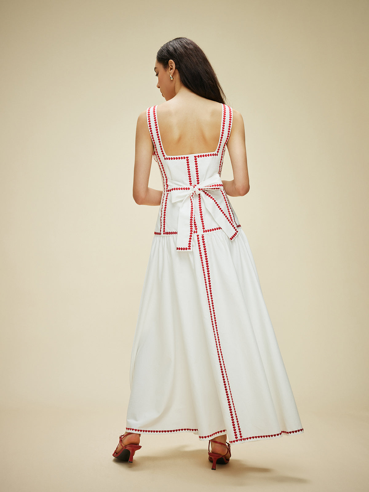 Cotton Contrast Trim Back Tie Dress-Chicvia