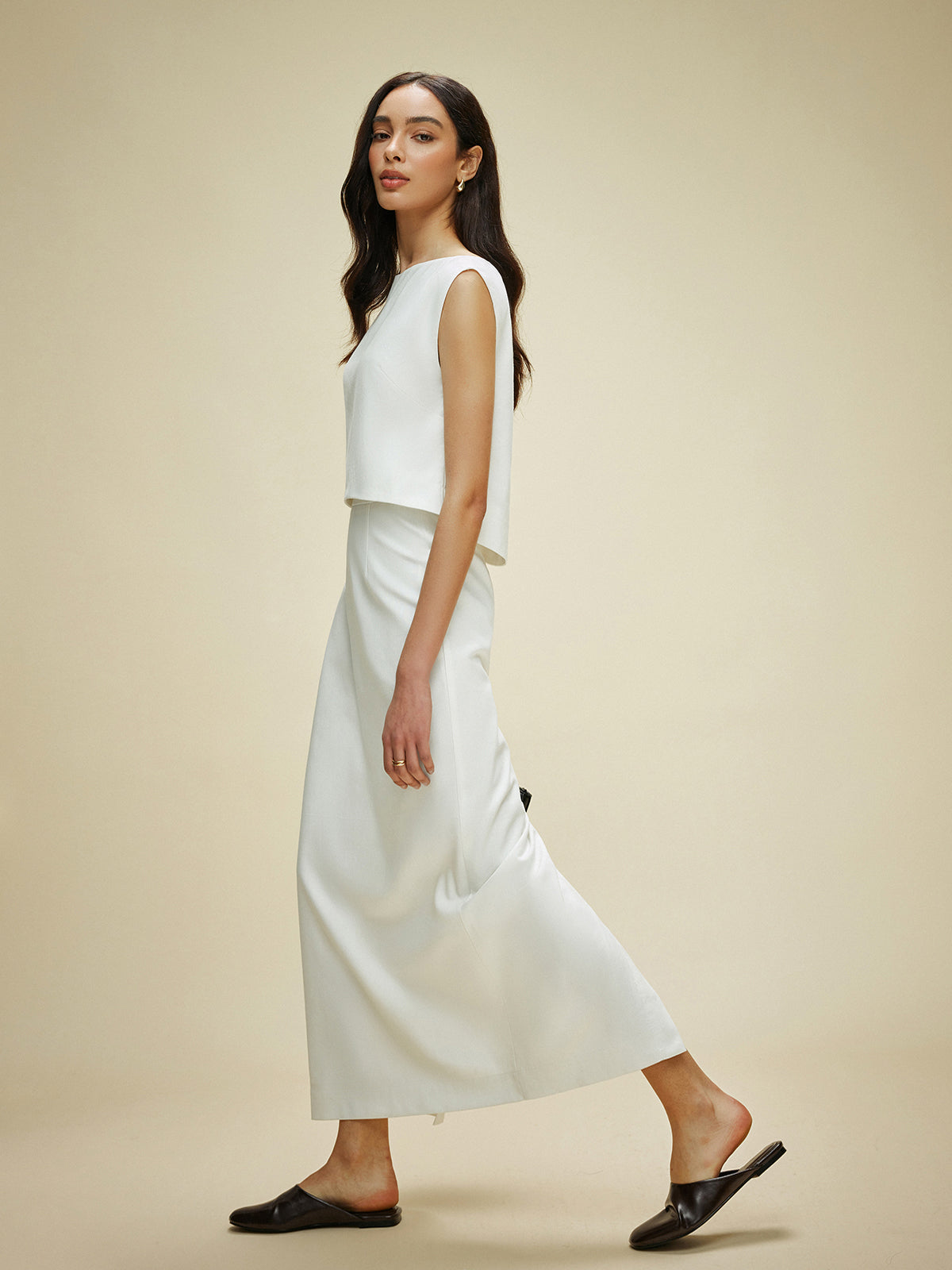 Cotton & Linen Split-Back Skirt Set-Chicvia