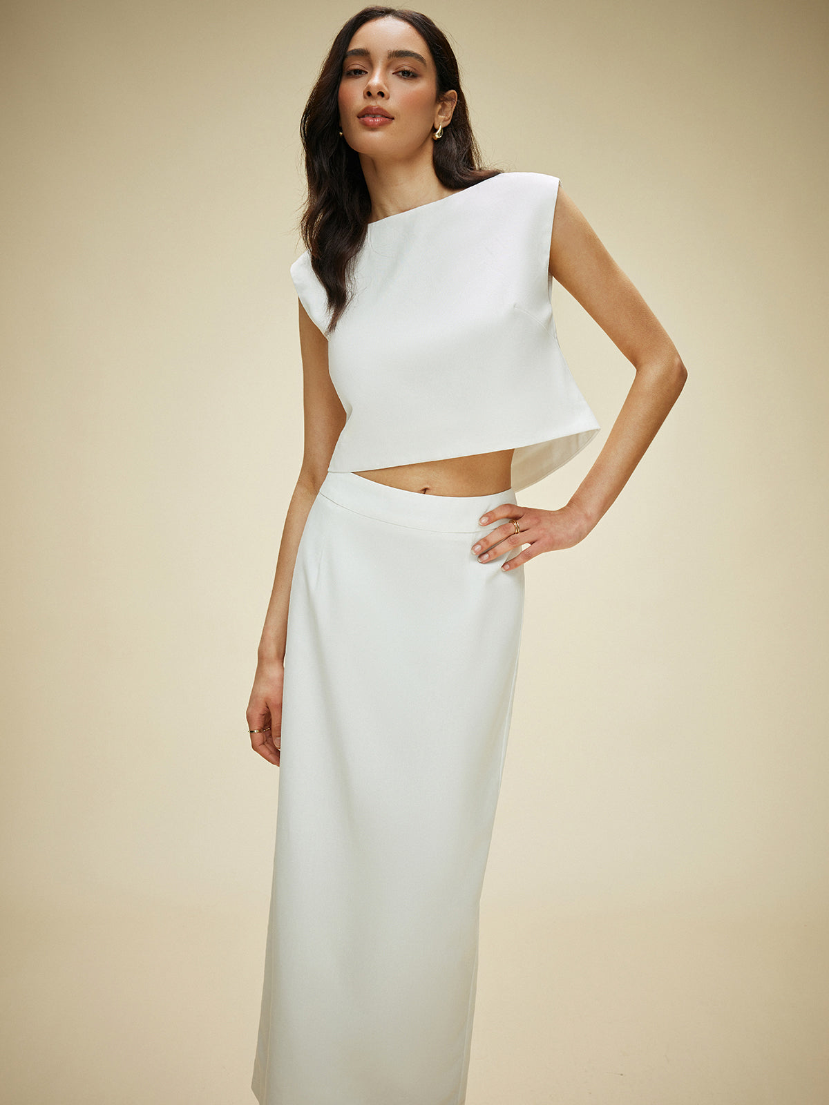 Cotton & Linen Split-Back Skirt Set-Chicvia