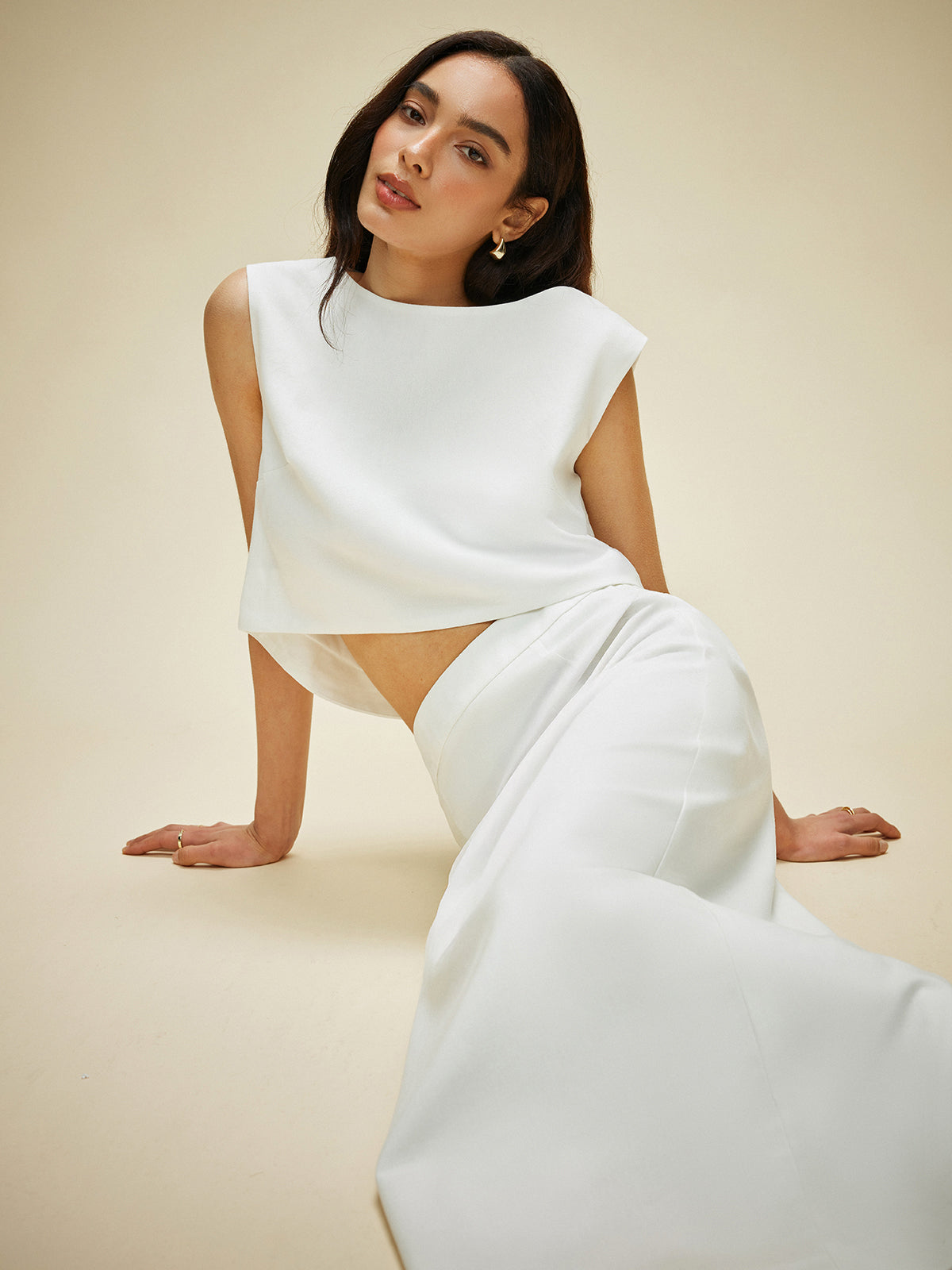Cotton & Linen Split-Back Skirt Set-Chicvia