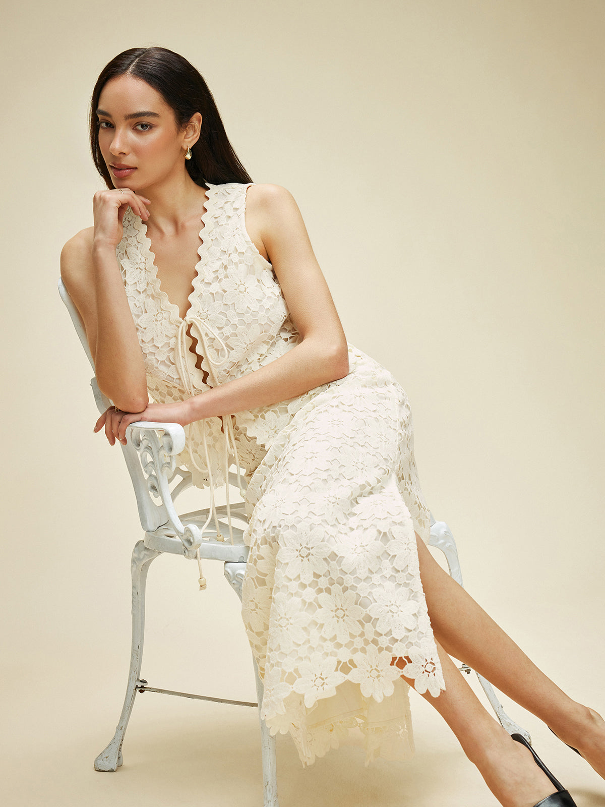 Lace Tied Front Top With Skirt Set-Chicvia