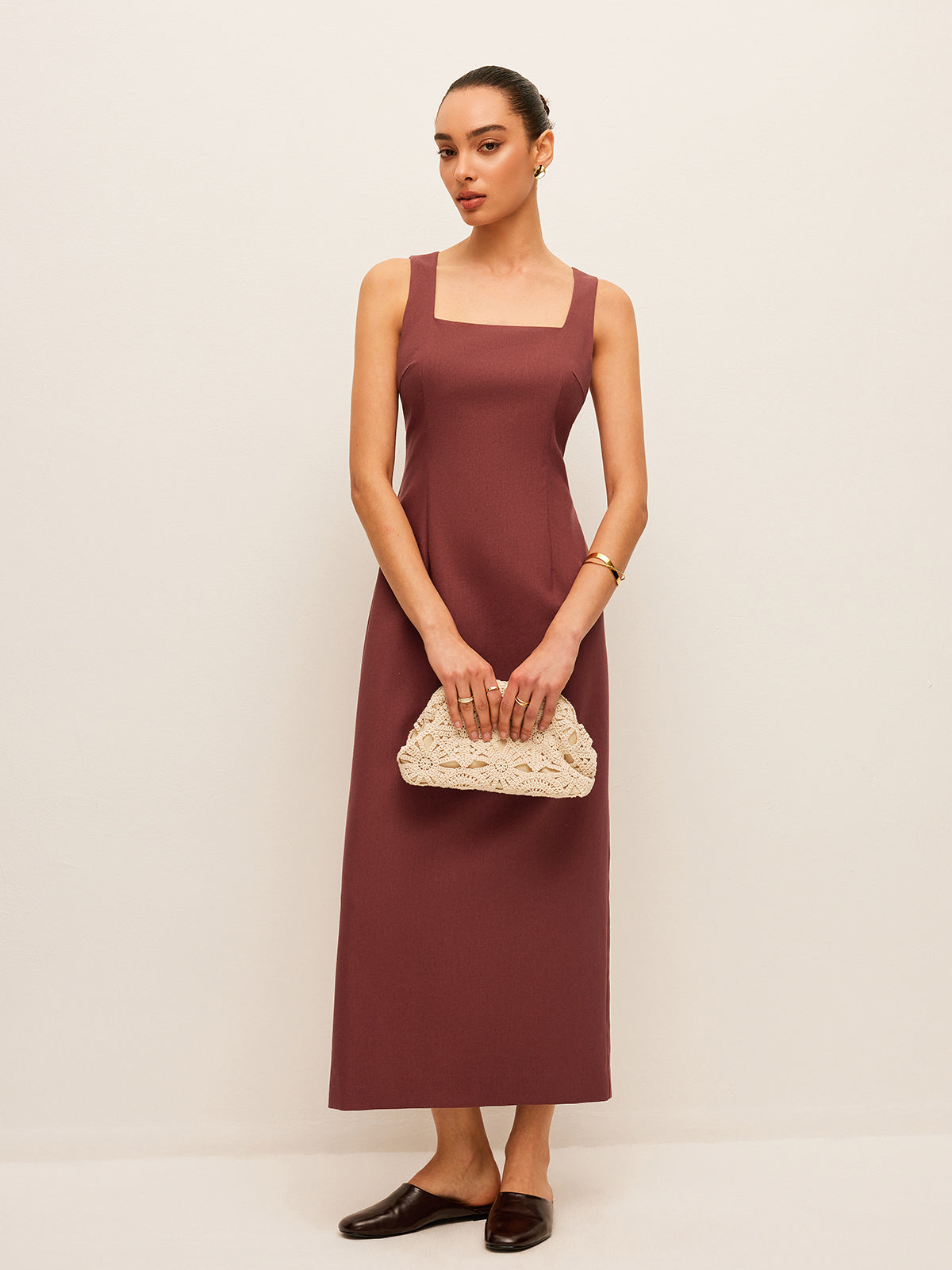 Cotton & Linen Back Slit Dress-Chicvia