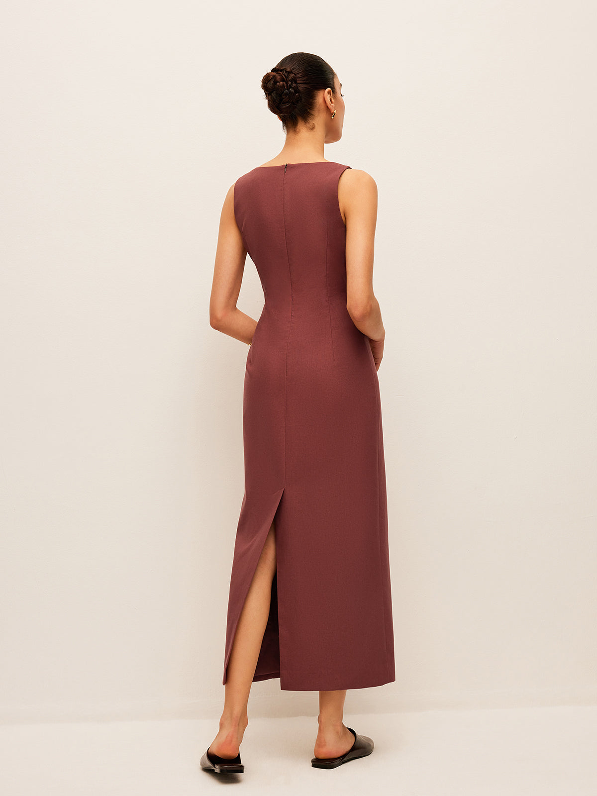 Cotton & Linen Back Slit Dress-Chicvia