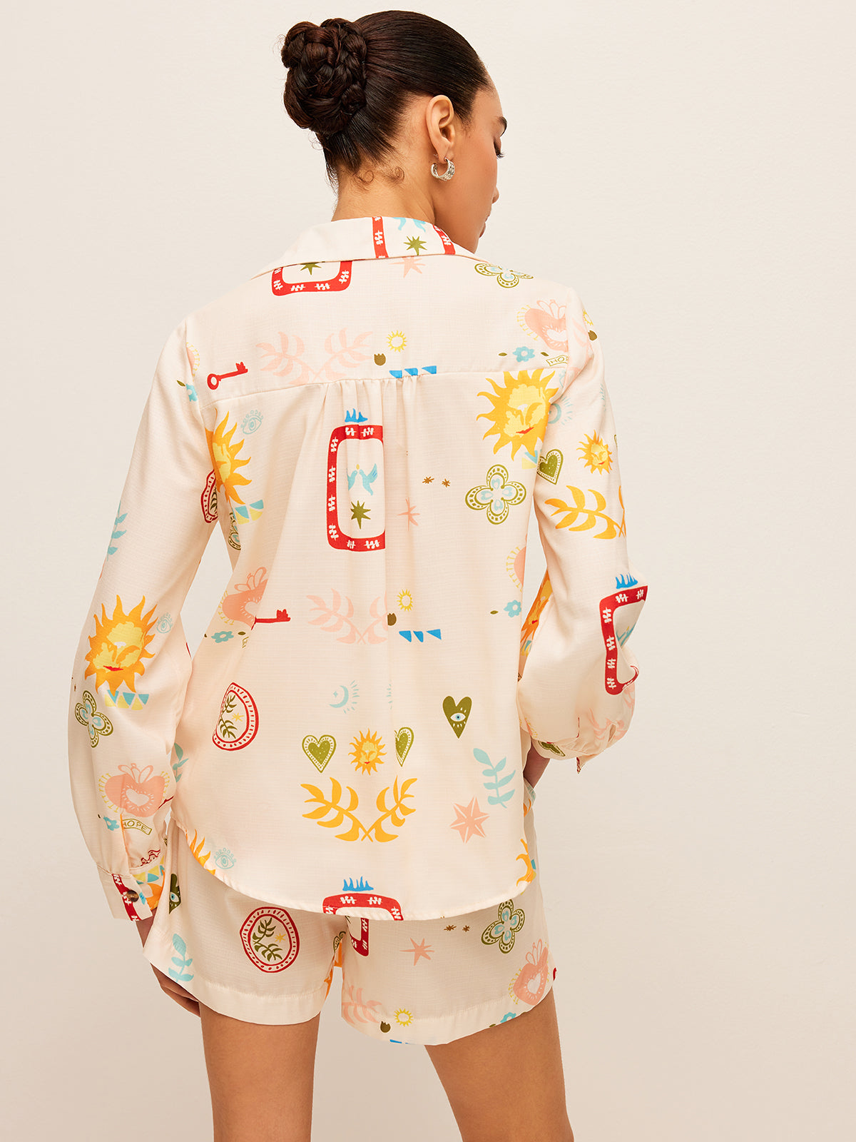 Pleated Pattern-Print Shorts Set-Chicvia