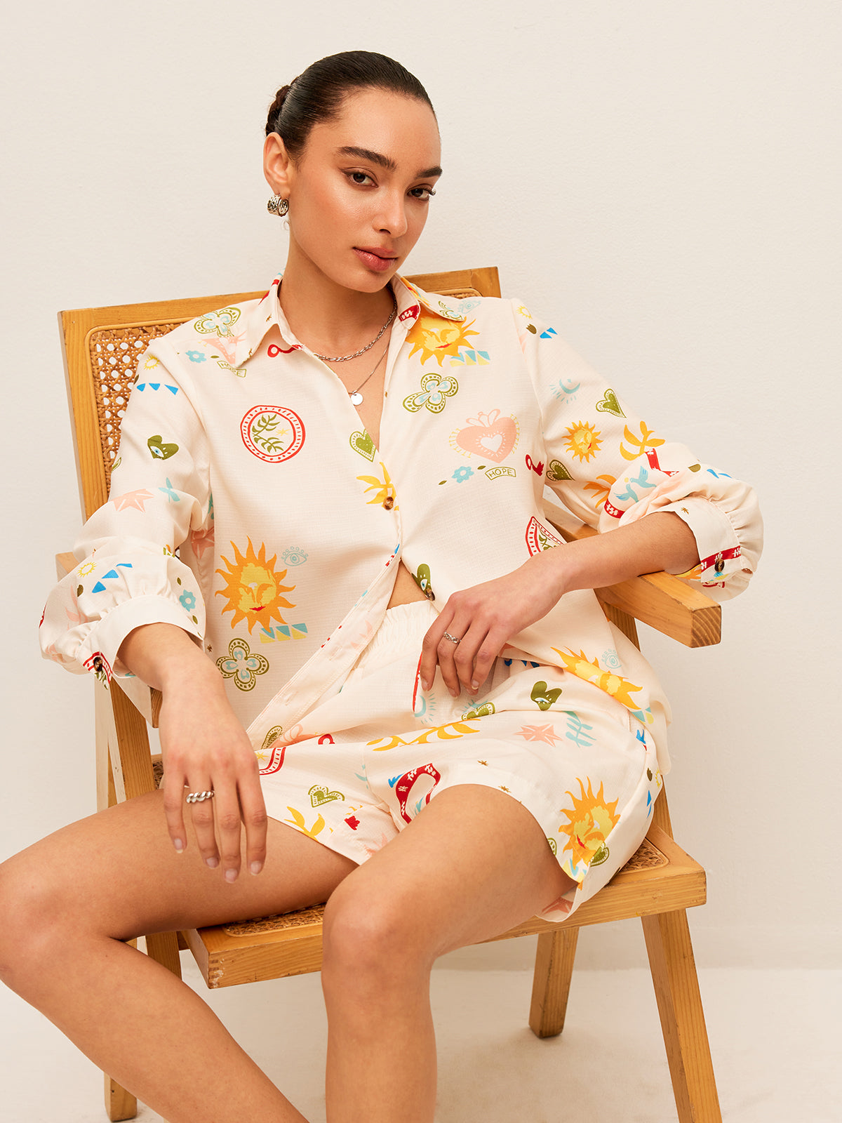 Pleated Pattern-Print Shorts Set-Chicvia