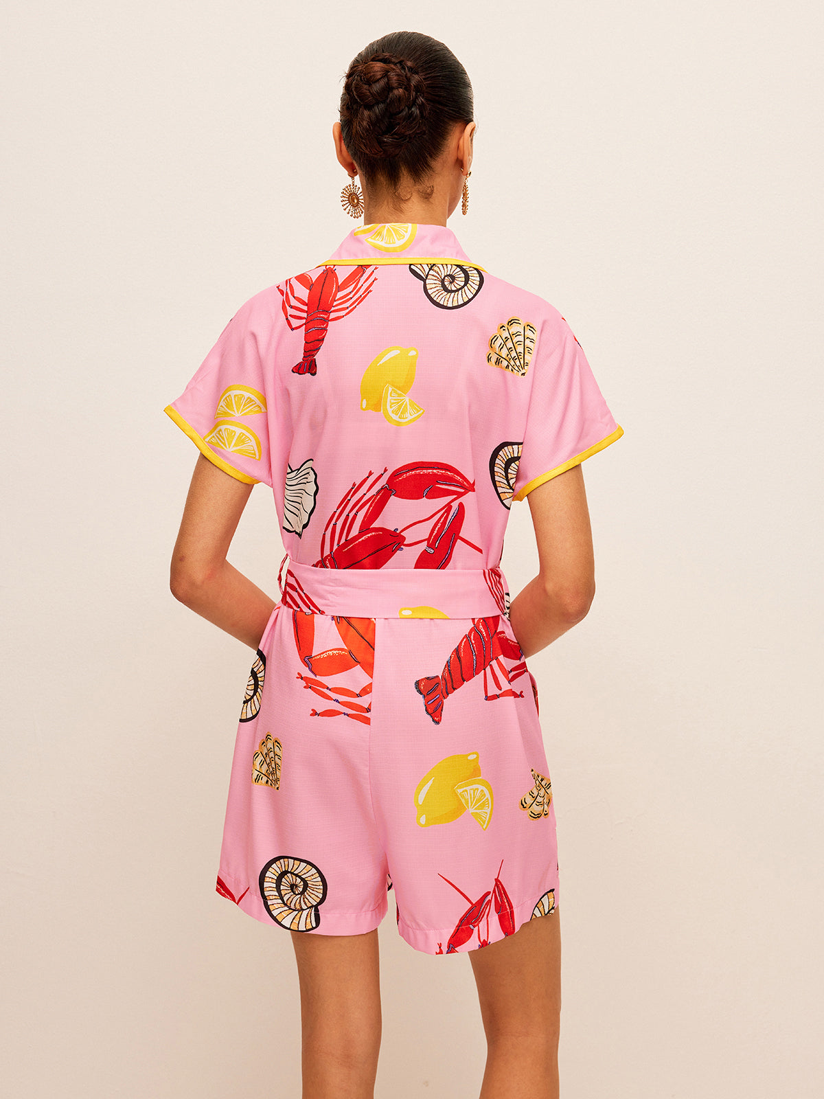 Fruit & Shell Print Tie-Waist Jumpsuit-Chicvia