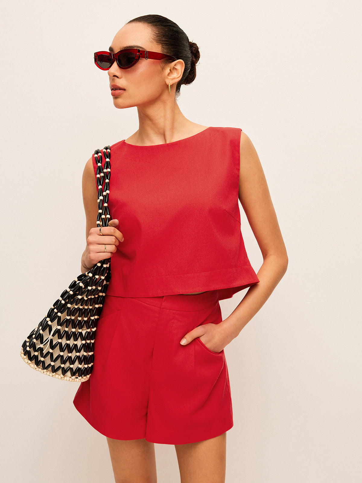 Cotton & Linen Sleeveless Top With Shorts Set-Chicvia