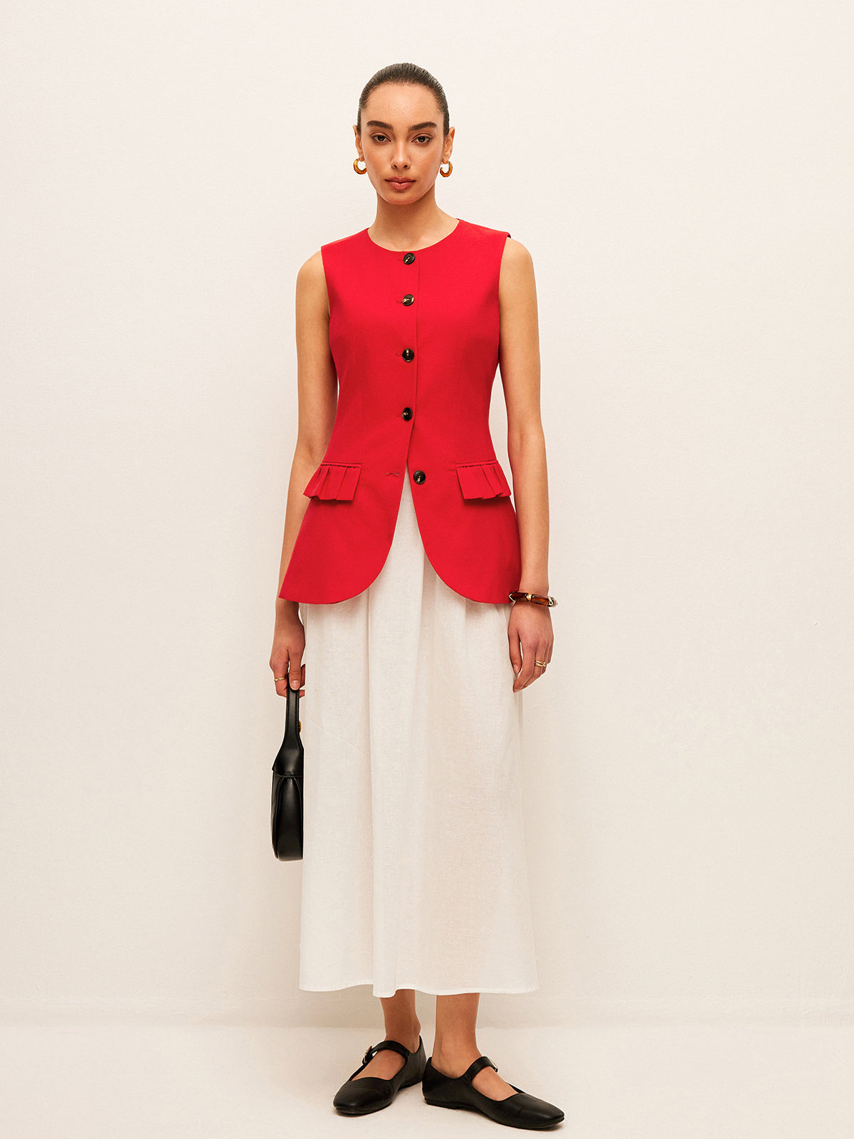 Cotton & Linen Buttoned Vest-Chicvia