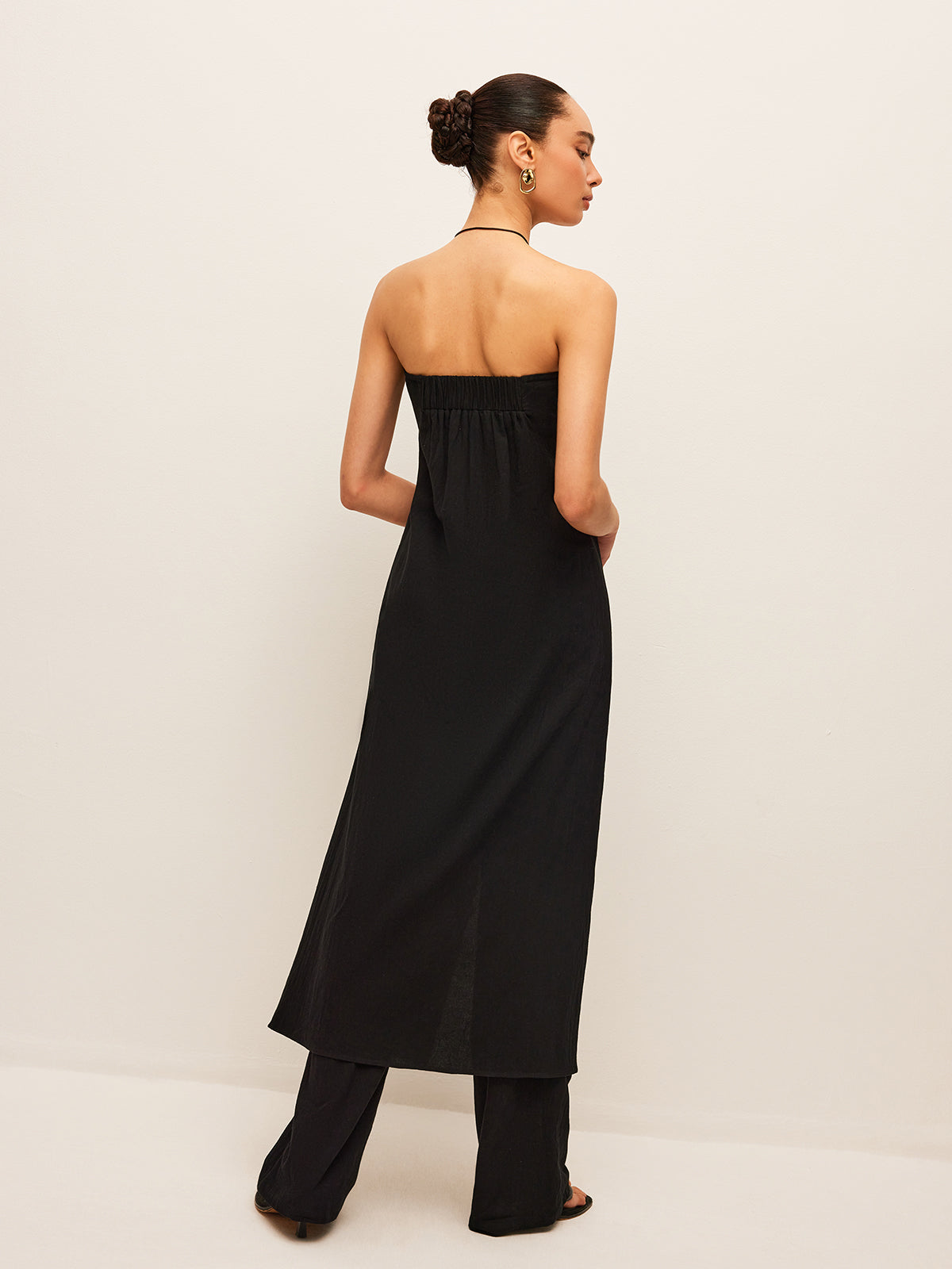 Cotton & Linen Tie-Front Top With Pants Set-Chicvia