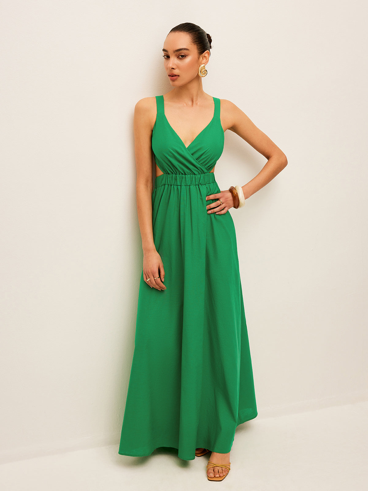 Cotton & Linen Back Tie Detail Dress-Chicvia