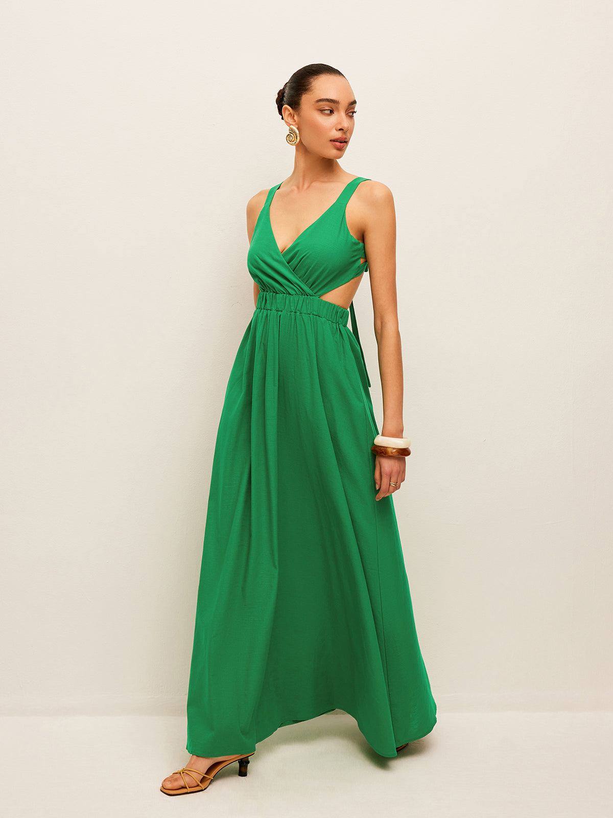 Cotton & Linen Back Tie Detail Dress-Chicvia