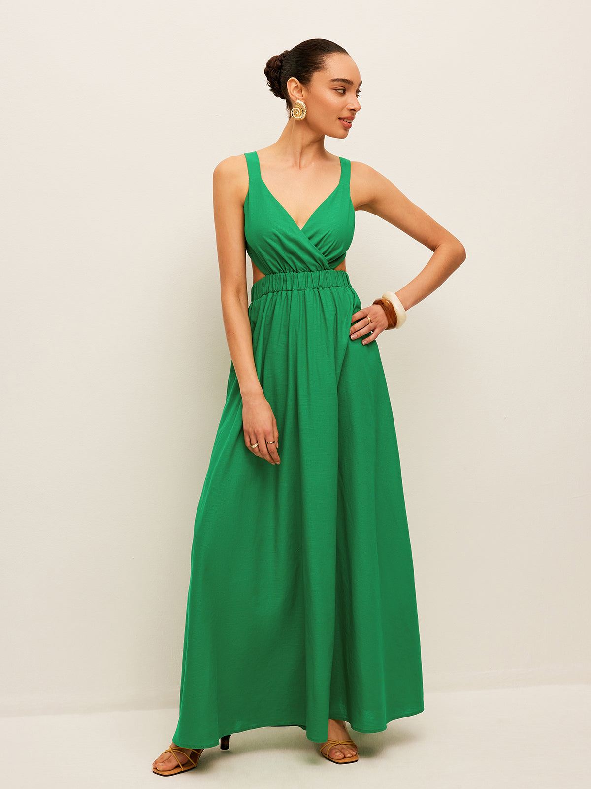 Cotton & Linen Back Tie Detail Dress-Chicvia