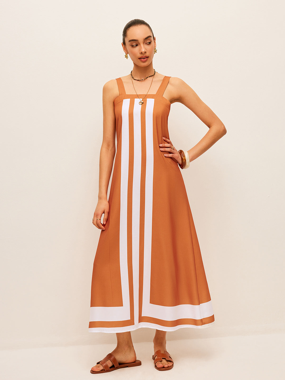 Color Block Square Neck Dress-Chicvia