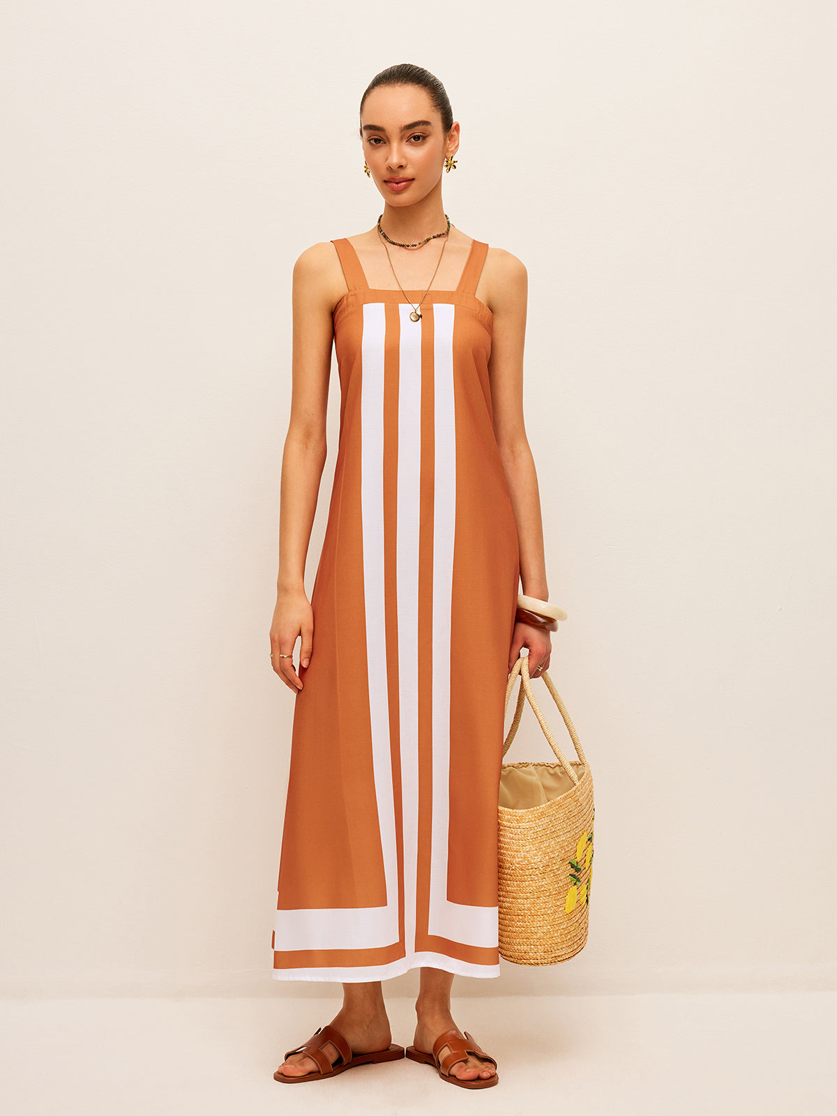 Color Block Square Neck Dress-Chicvia