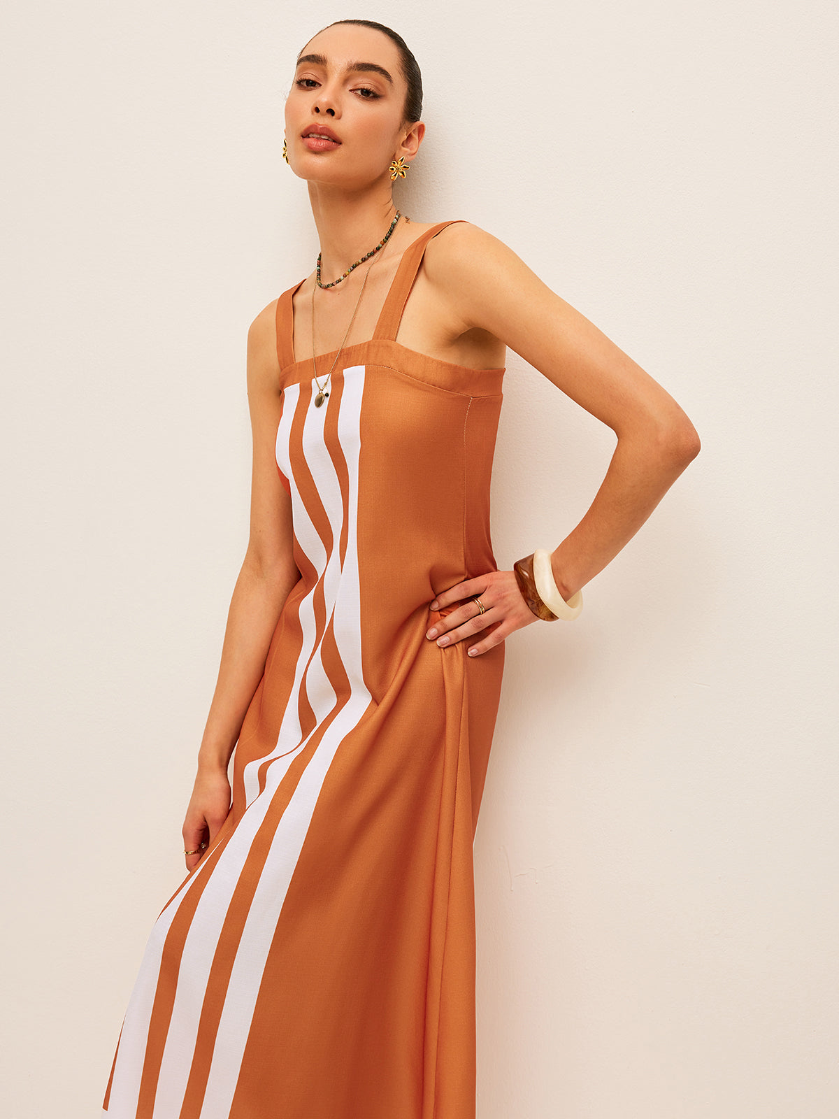 Color Block Square Neck Dress-Chicvia