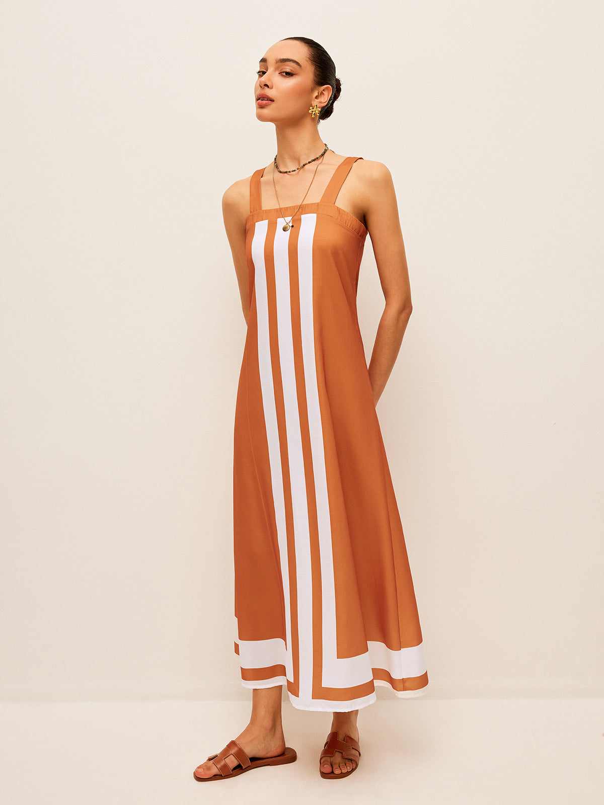 Color Block Square Neck Dress-Chicvia