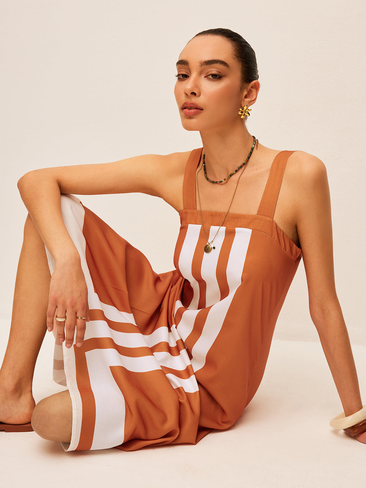 Color Block Square Neck Dress-Chicvia