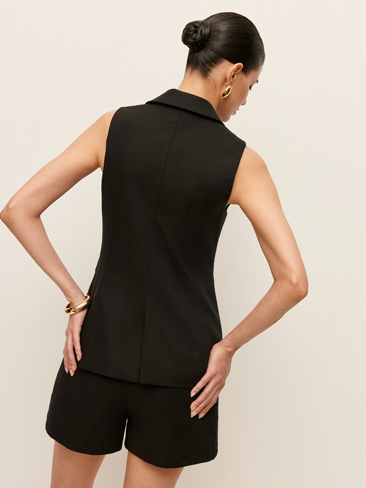 Cotton & Linen Button Detail Pockets Vest-Chicvia