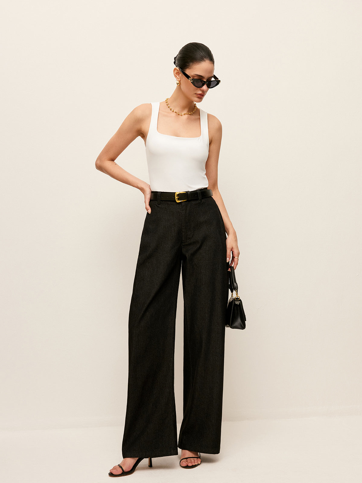 Mid-Waist Pockets Pants Without Belt-Chicvia