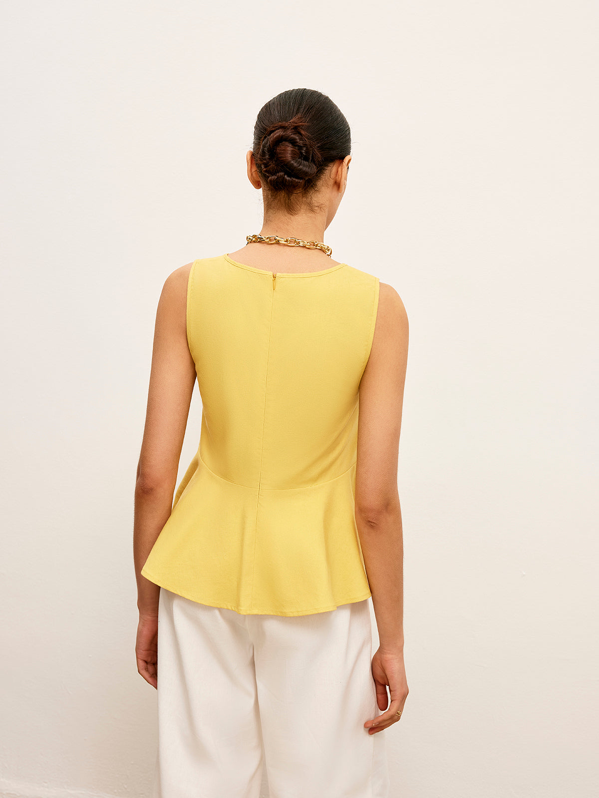 Cotton & Linen V-Neck Peplum Top-Chicvia