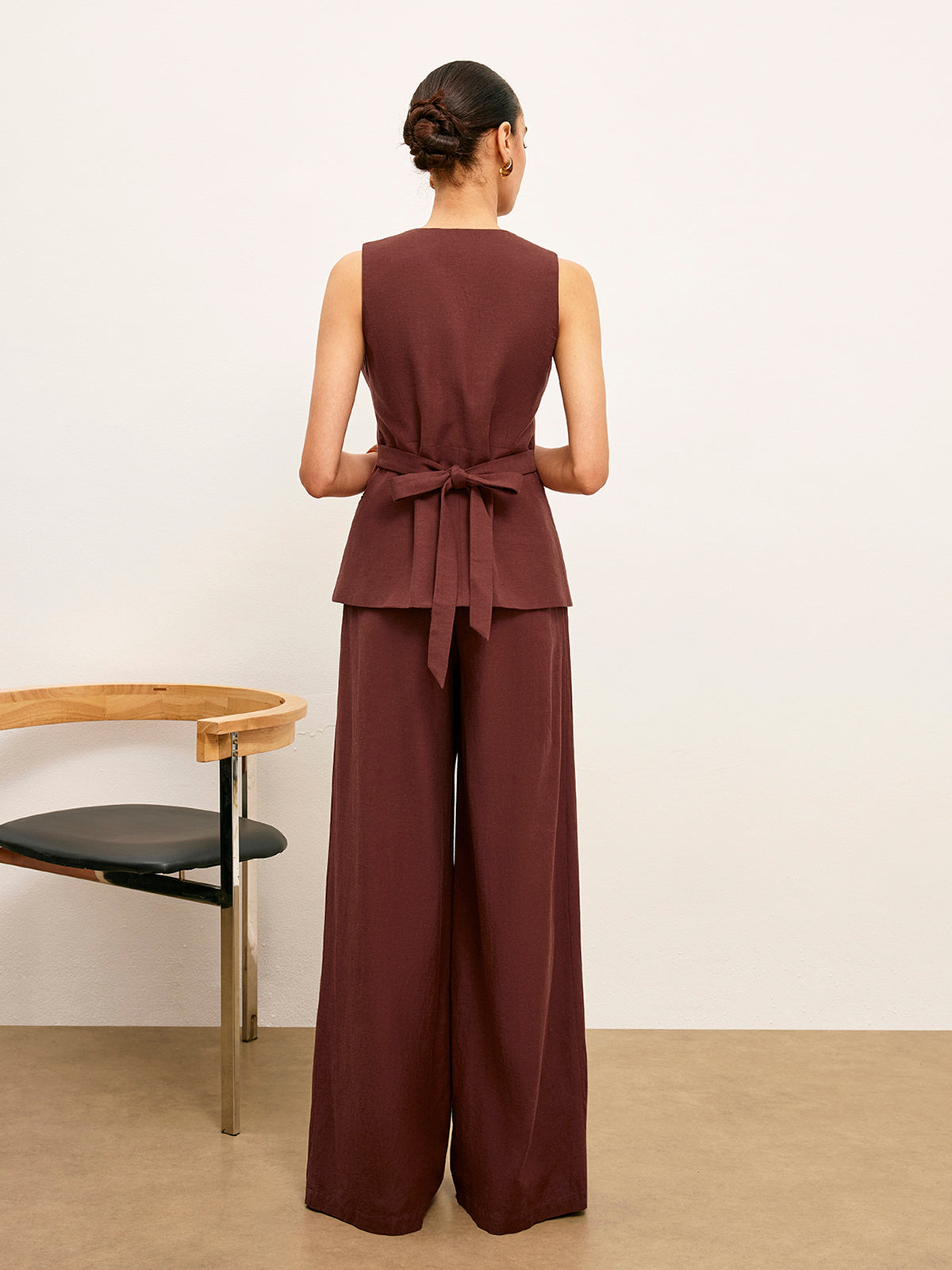 Mid-Waist Wide-Leg Pants With Pockets-Chicvia