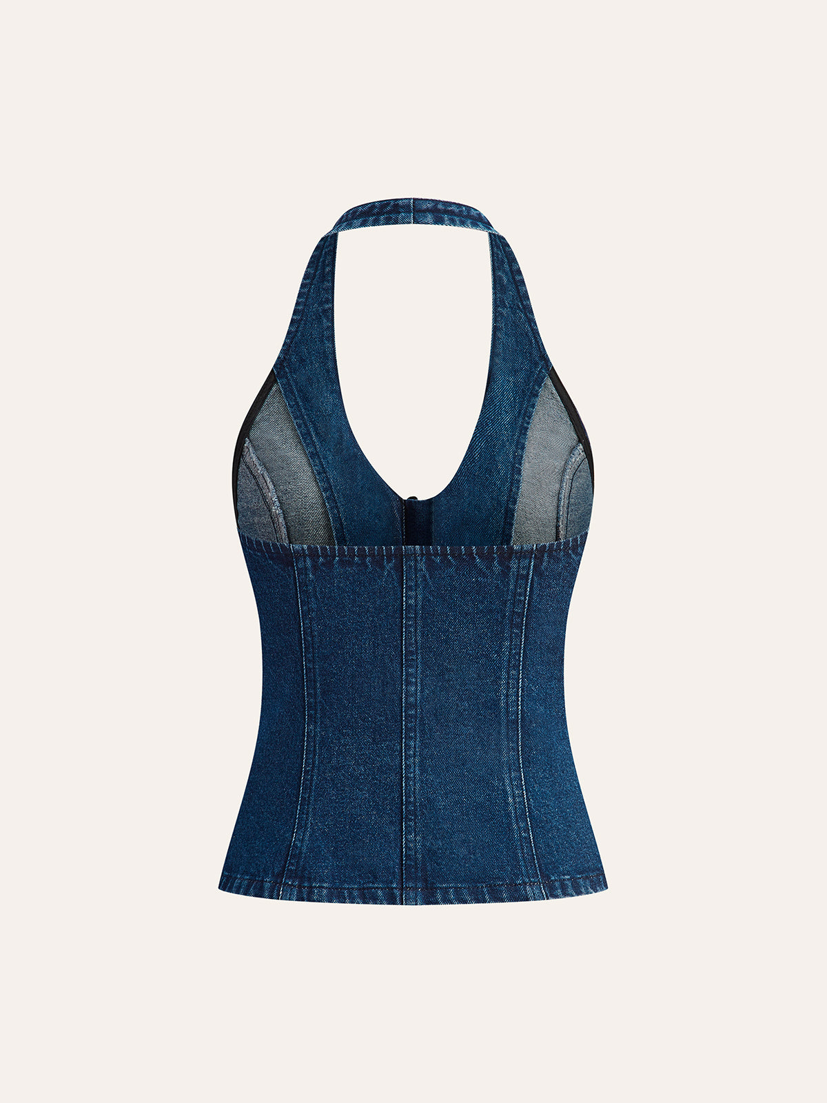 Halter Neck Button Detail Denim Top-Chicvia