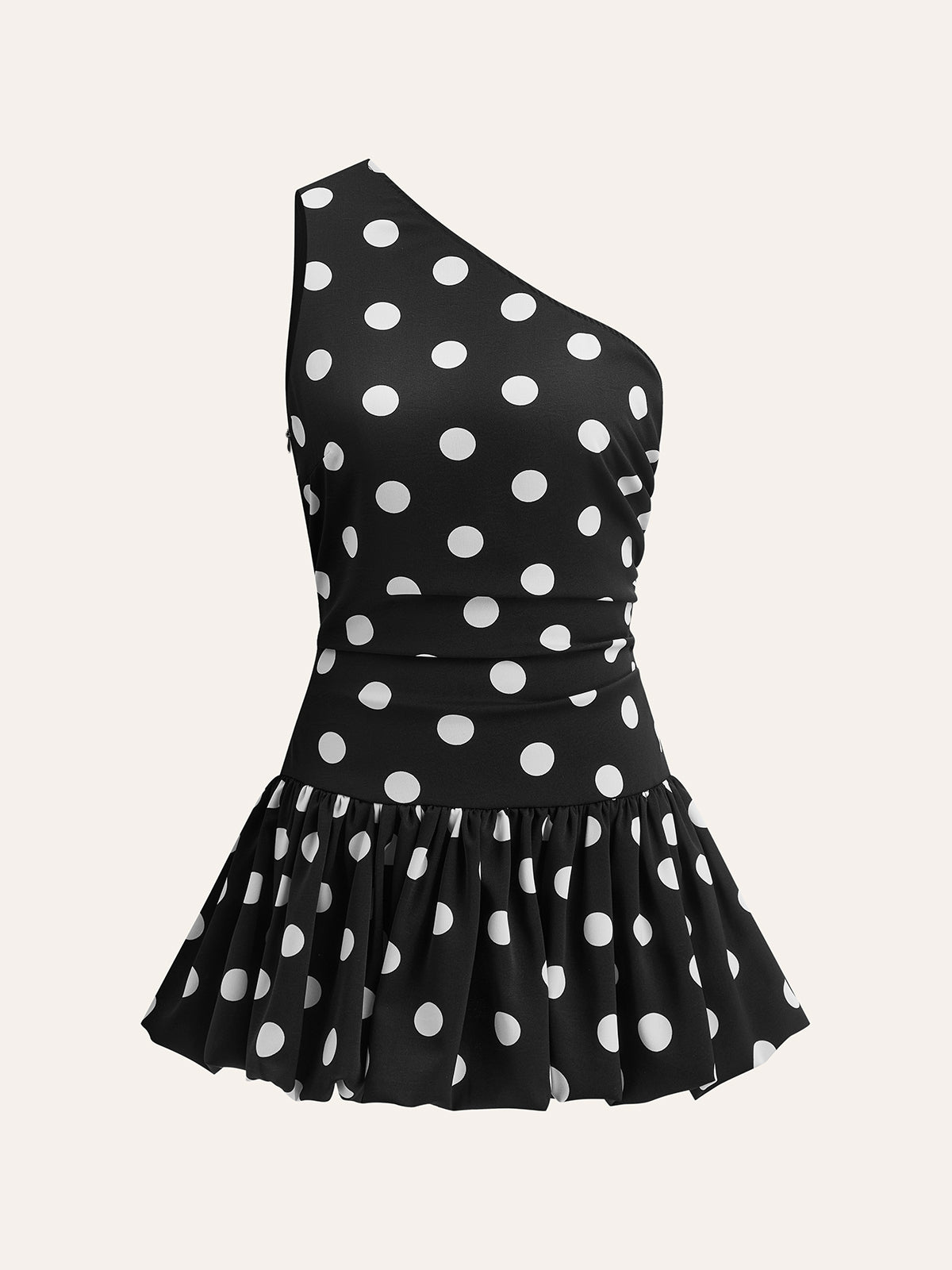One-Shoulder Polka Dot Peplum Dress-Chicvia