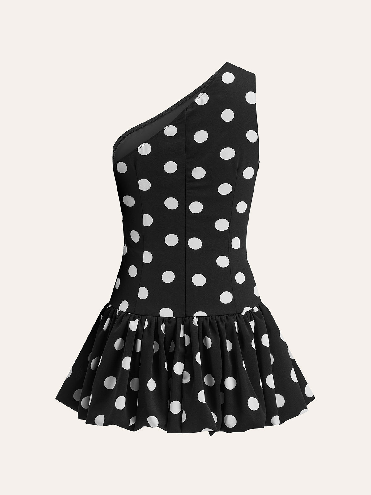 One-Shoulder Polka Dot Peplum Dress-Chicvia
