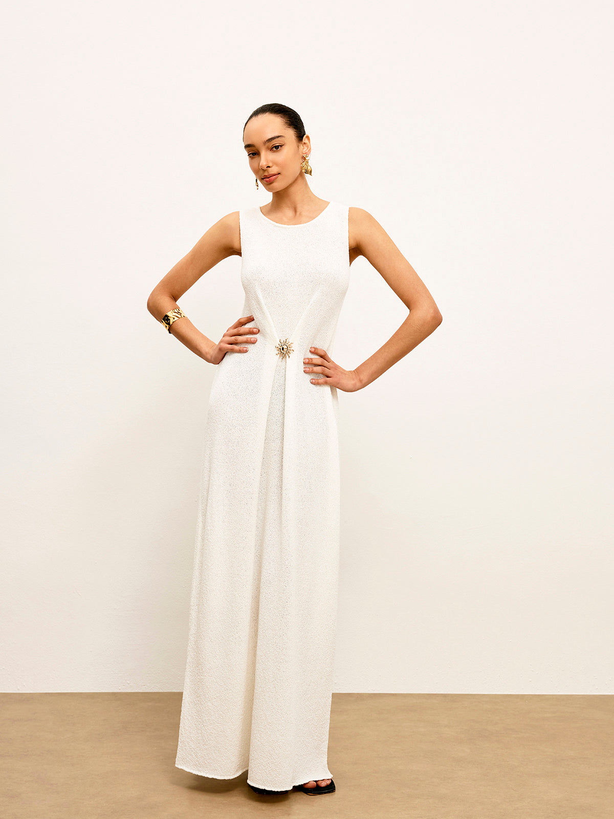 Metal Detail Sleeveless Sweater Dress-Chicvia