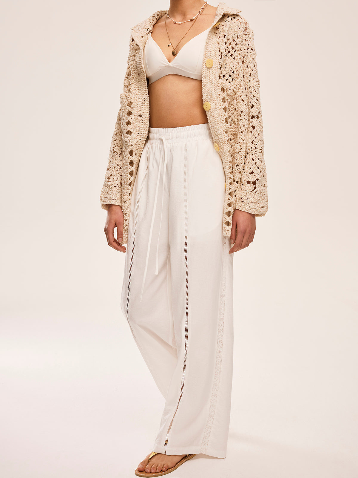 High-Waist Semi-Sheer Pants With Pockets-Chicvia