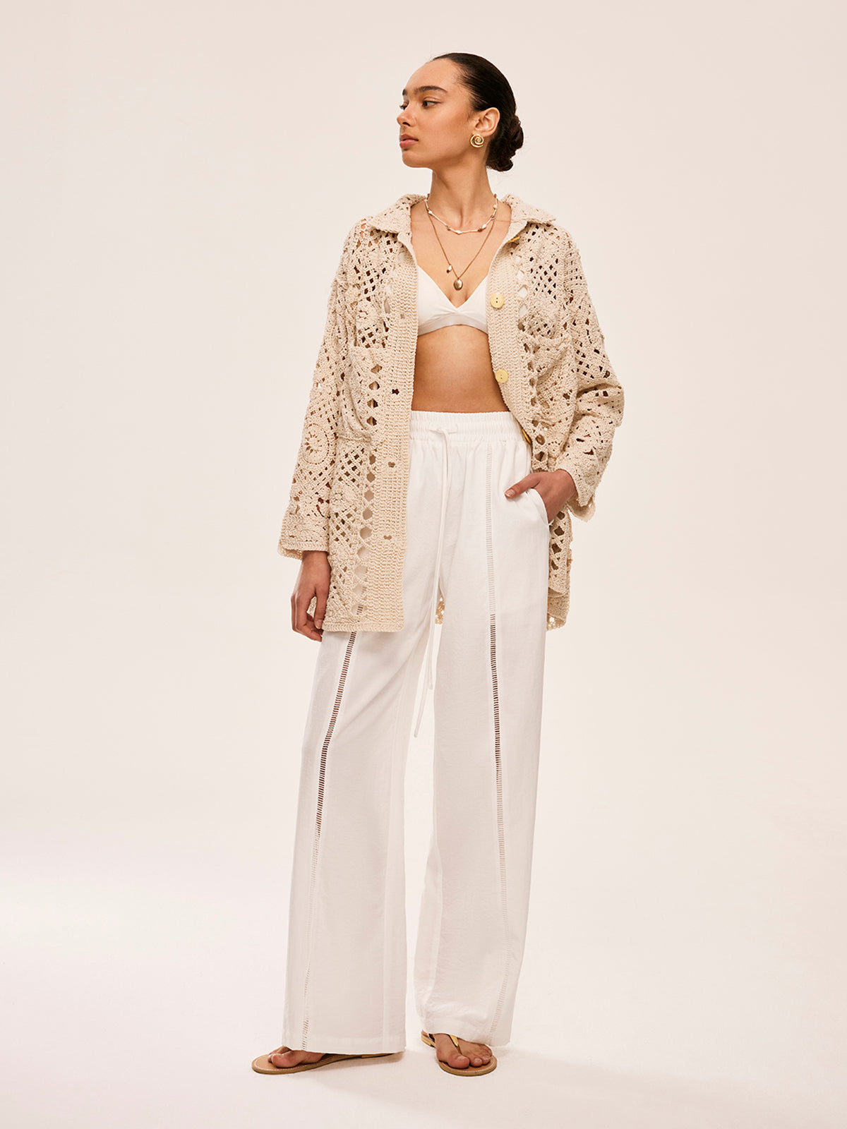 High-Waist Semi-Sheer Pants With Pockets-Chicvia