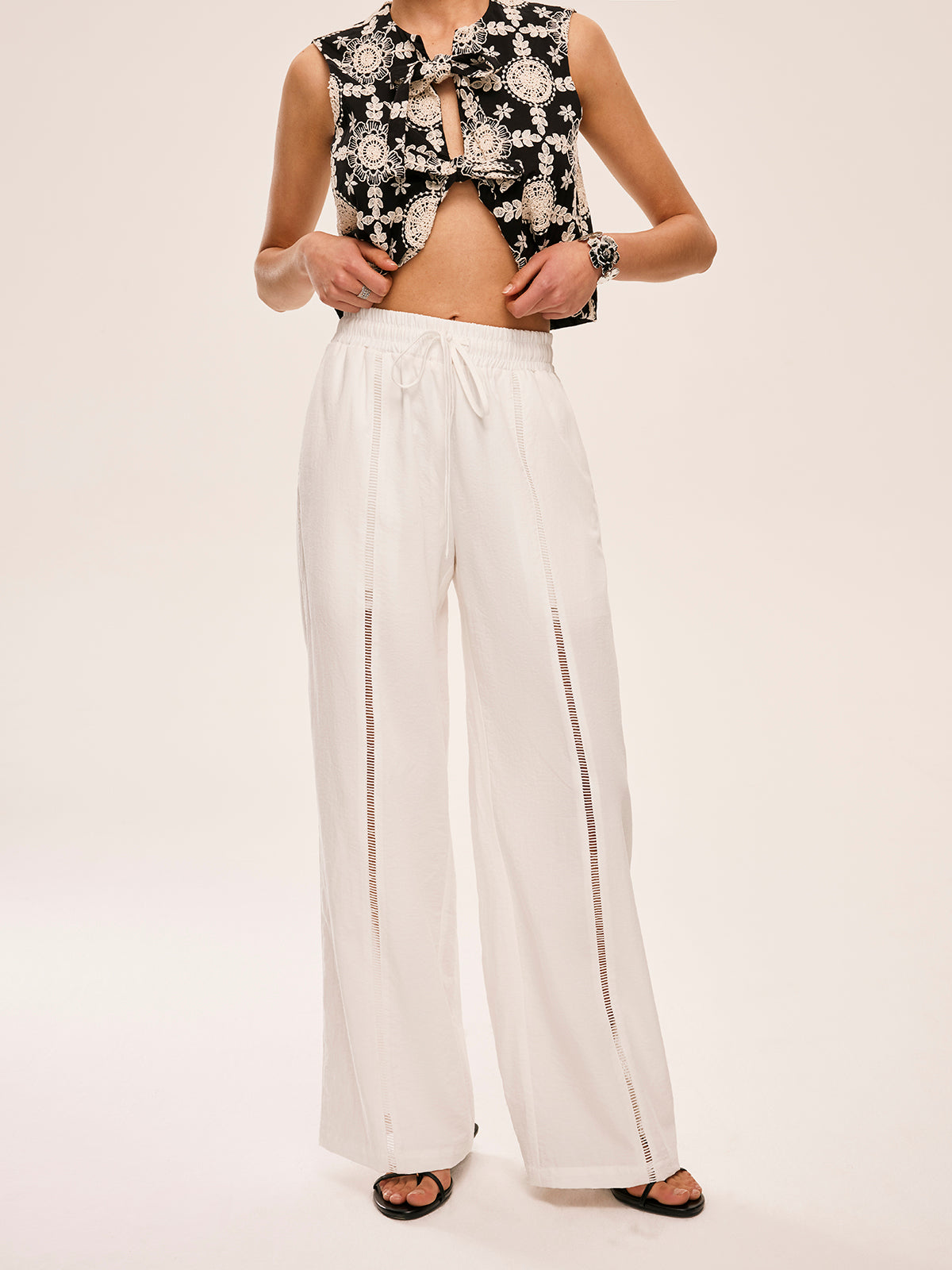 High-Waist Semi-Sheer Pants With Pockets-Chicvia