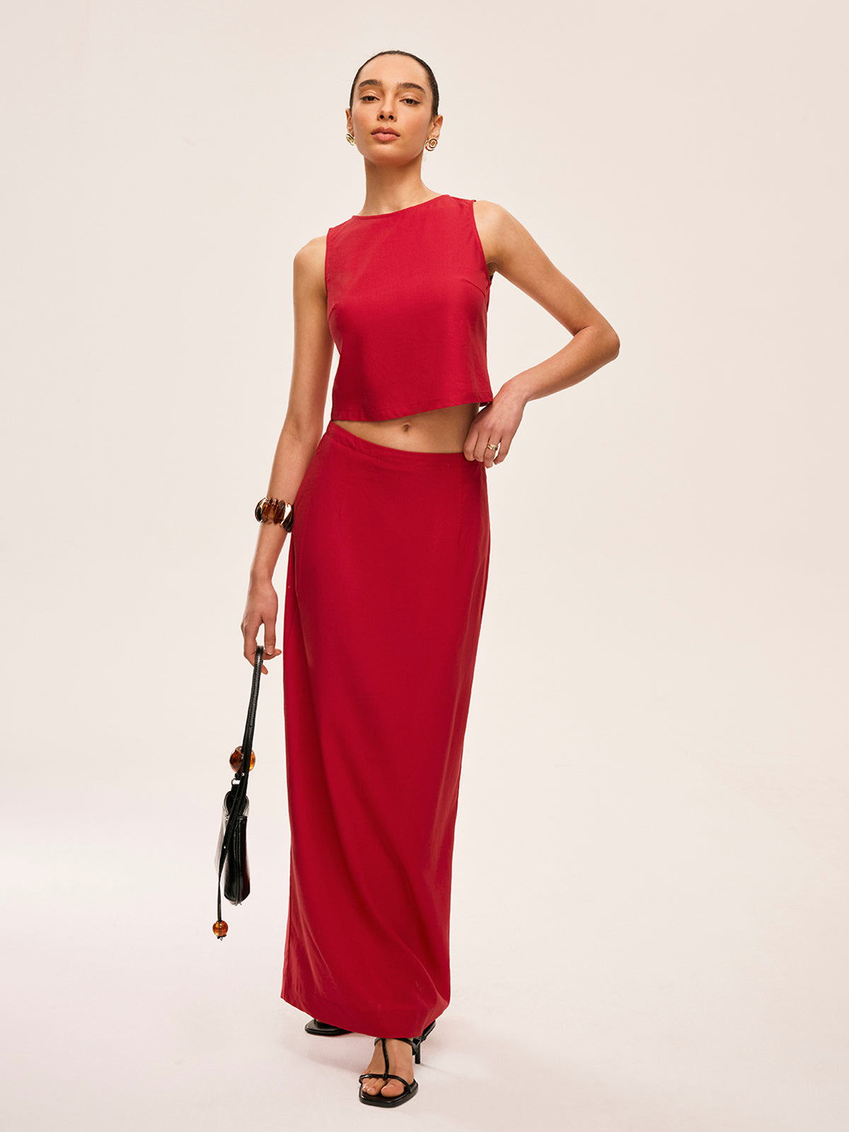 Cotton & Linen Tie-Back Skirt Set-Chicvia