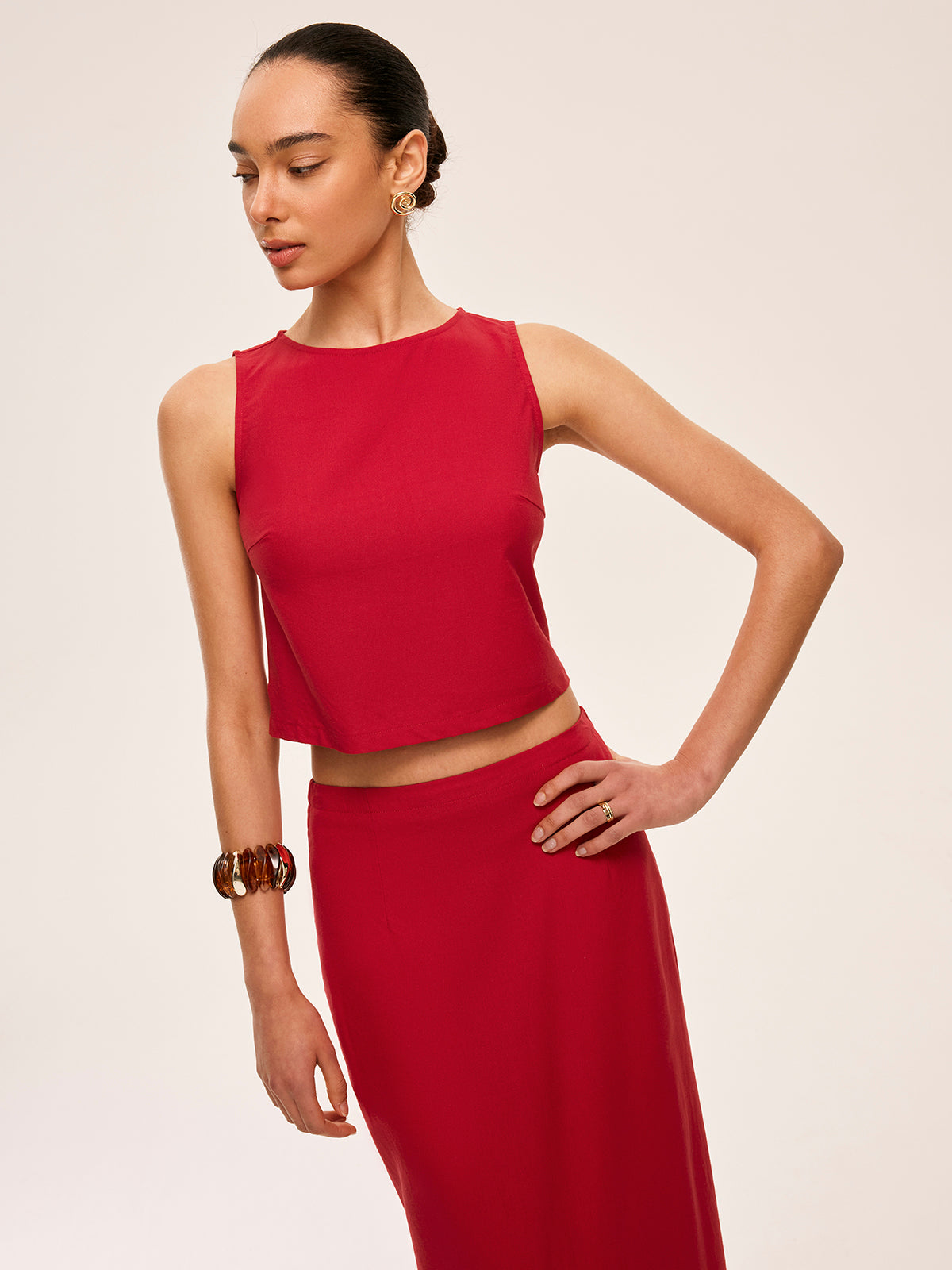 Cotton & Linen Tie-Back Skirt Set-Chicvia