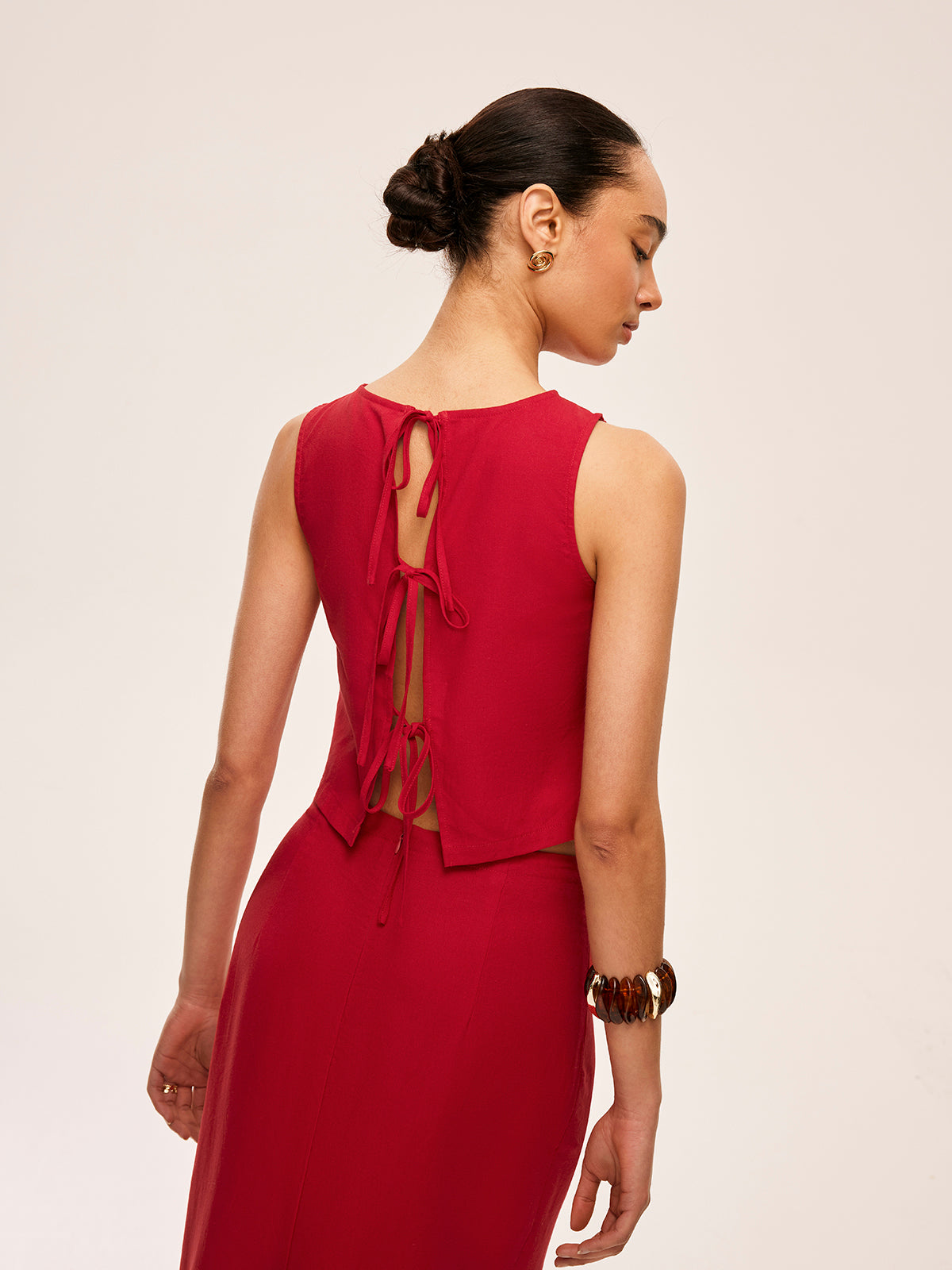 Cotton & Linen Tie-Back Skirt Set-Chicvia