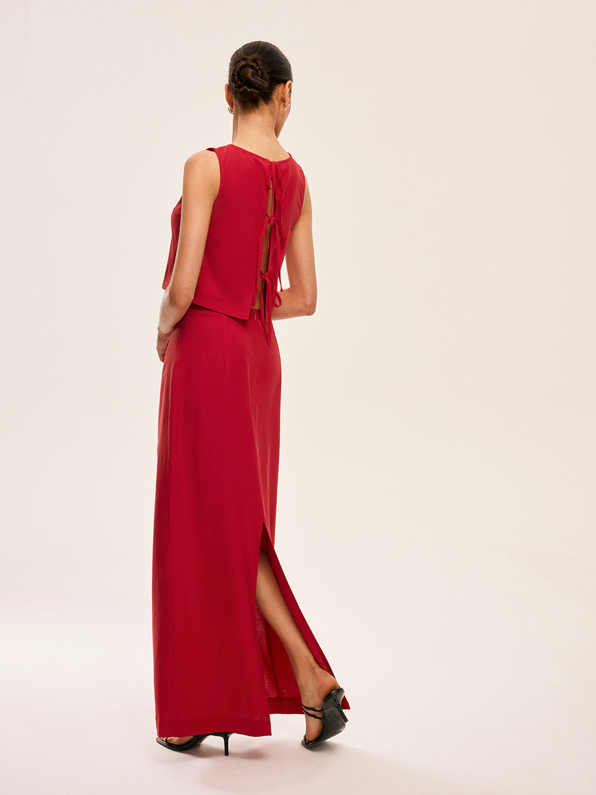 Cotton & Linen Tie-Back Skirt Set-Chicvia