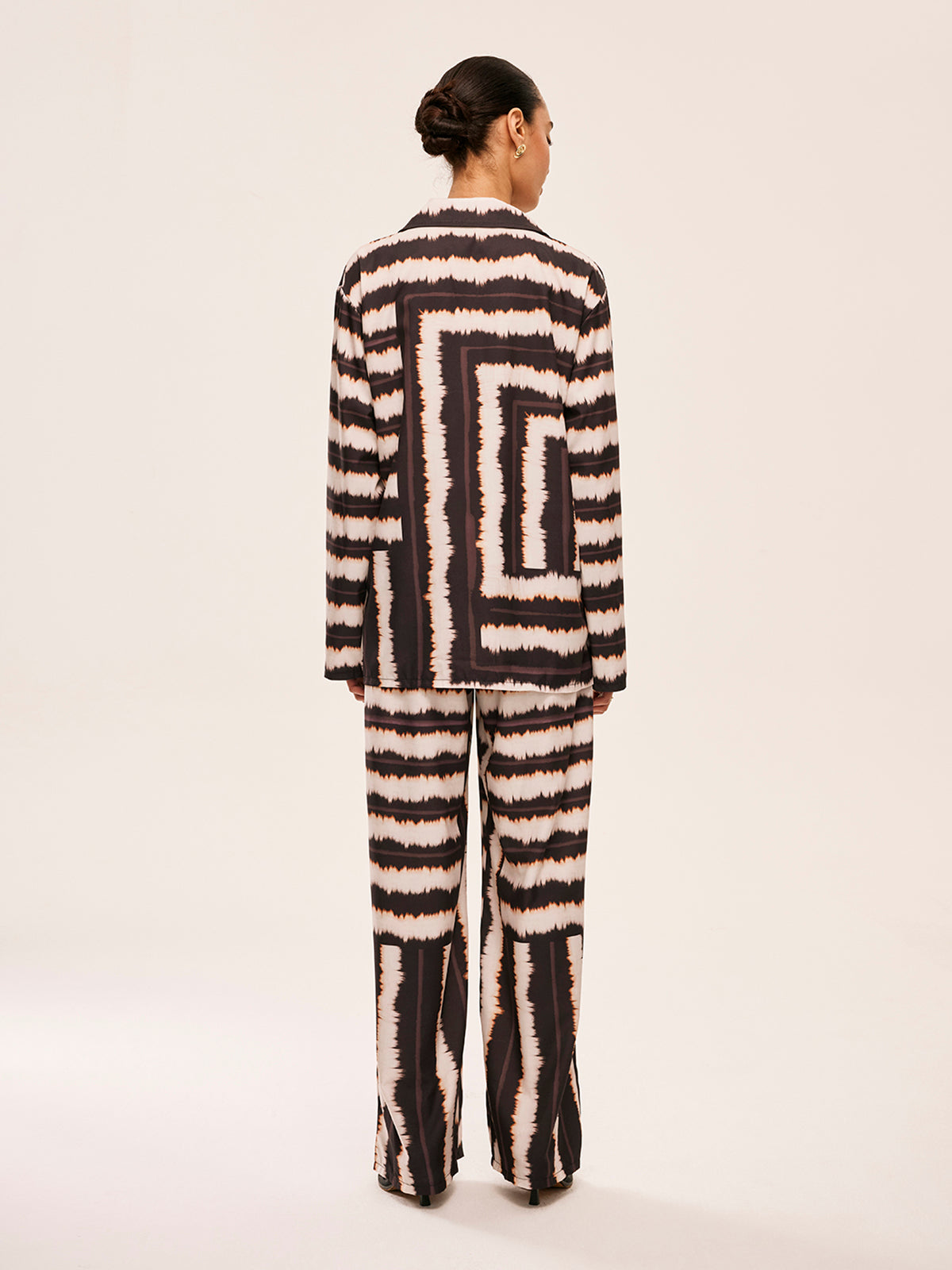 Geometric Color-Block Pants Set With Pockets-Chicvia