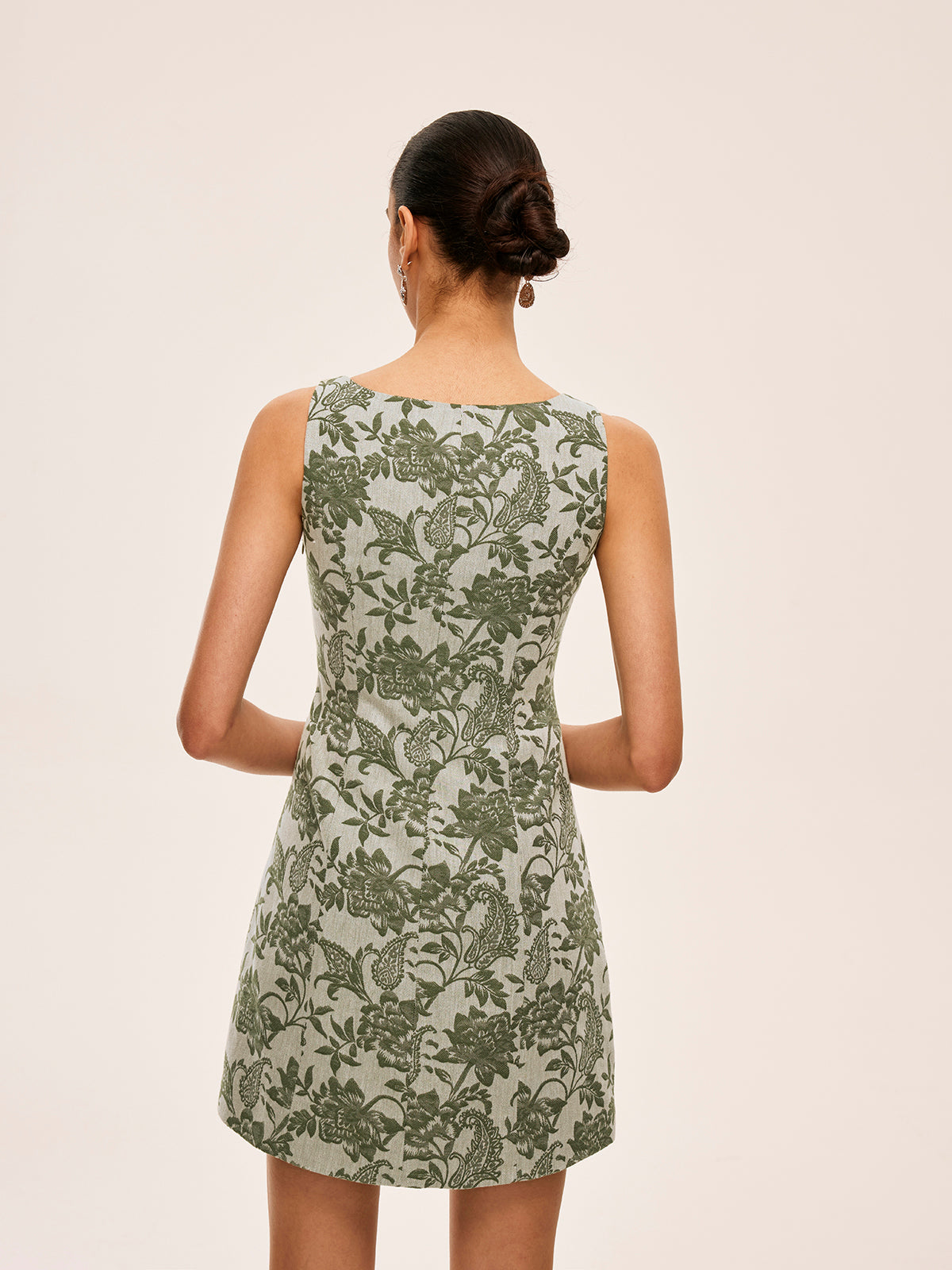 Floral Print Square Neck Dress With Side Slit-Chicvia