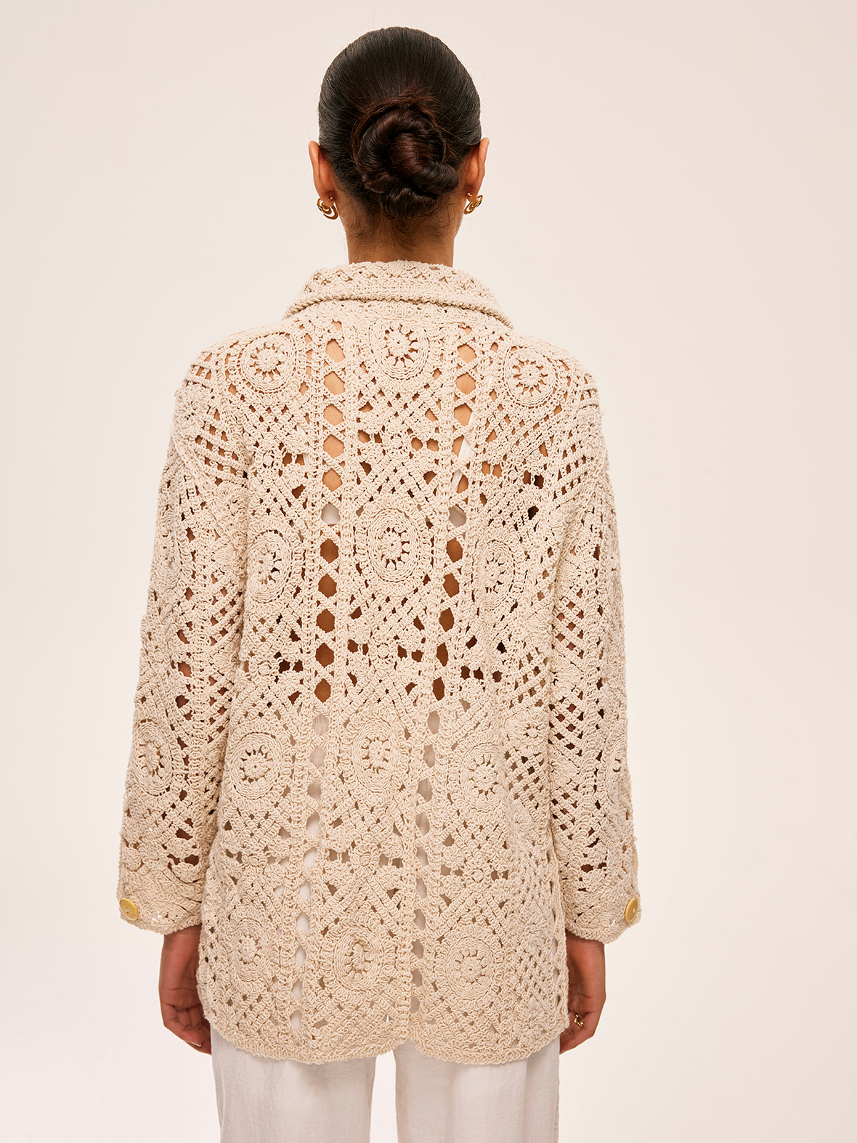 Crochet Button Detail Cardigan-Chicvia