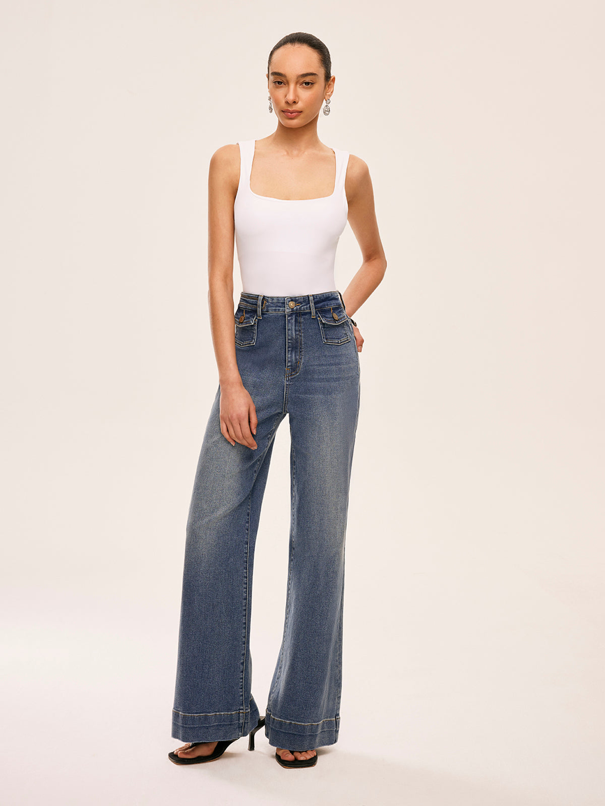 Mid-Waist Decor Pocket Pants-Chicvia