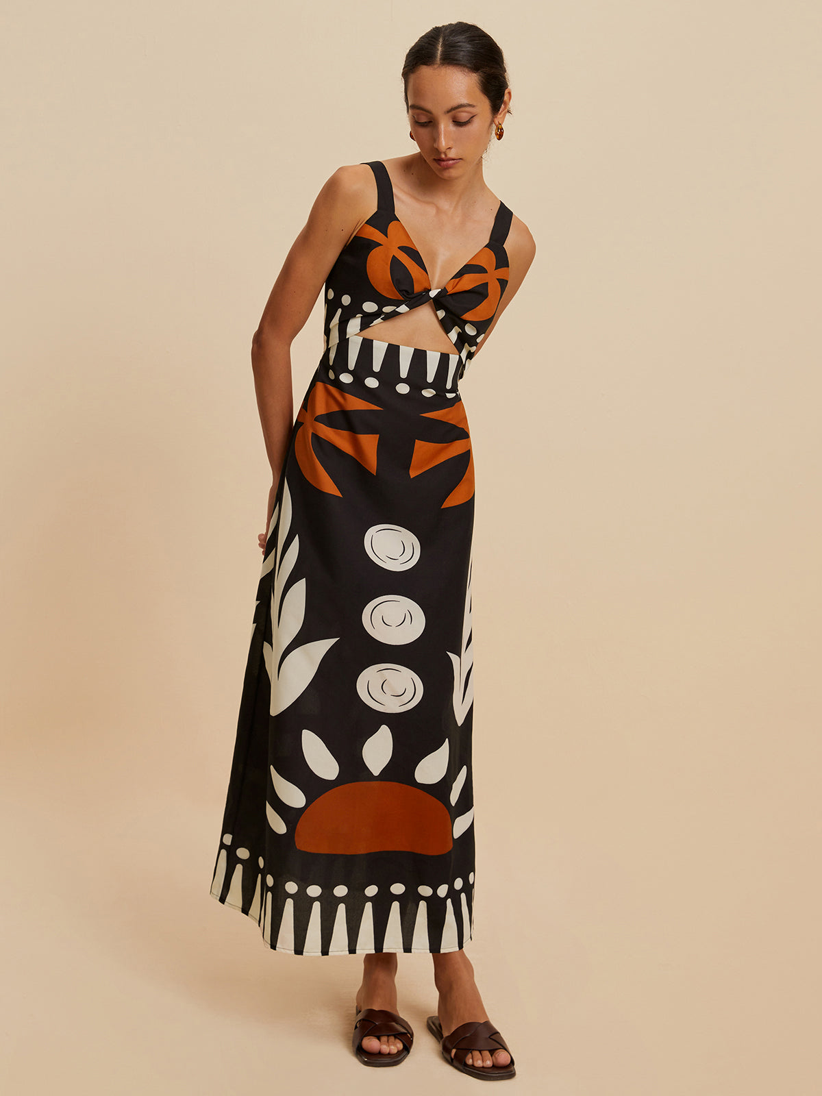 Cutout Zipper Sleeveless Floral Dress-Chicvia